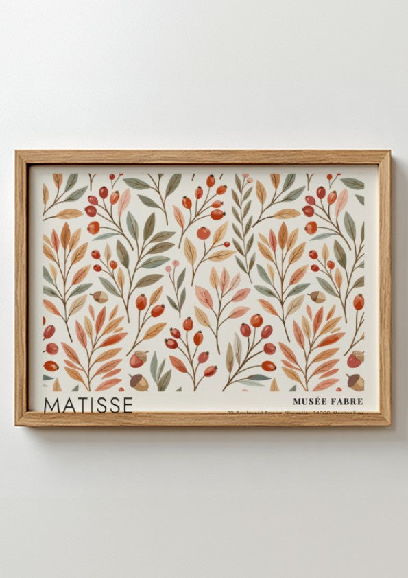 Henri Matisse poster featuring a figure in a patterned robe with floral designs in earthy tones
