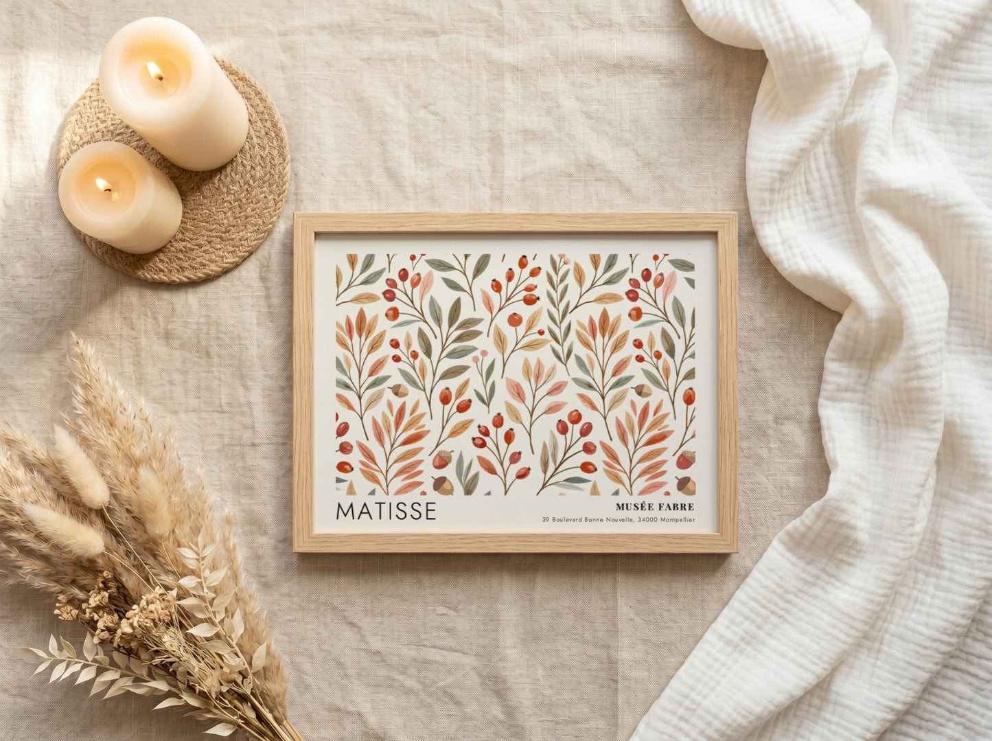Wall art print featuring Matisse's floral design in warm colors