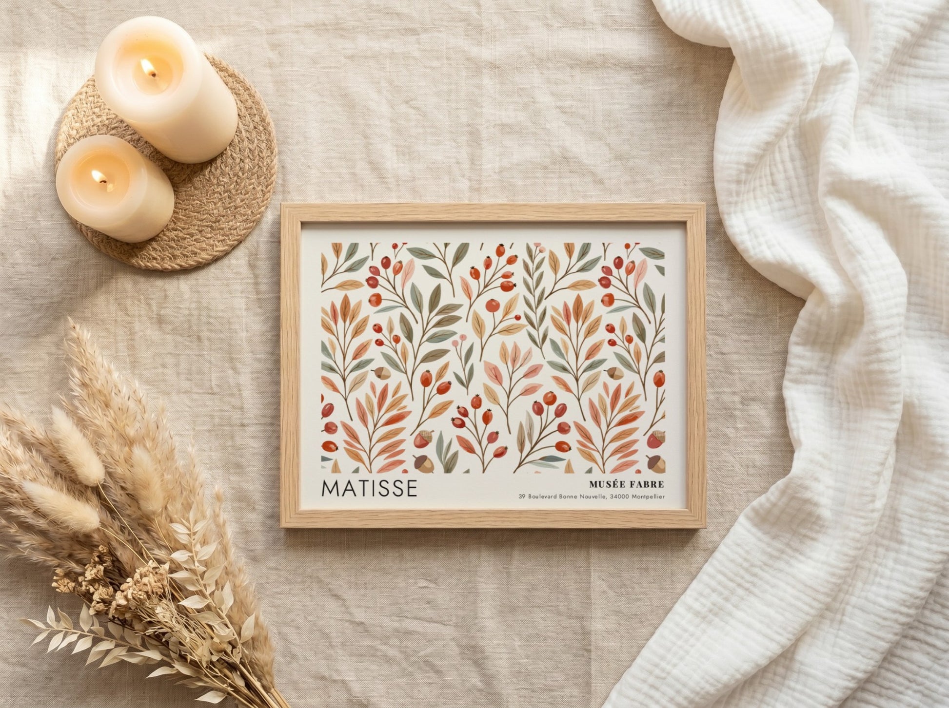 Wall art print featuring Matisse's floral design in warm colors