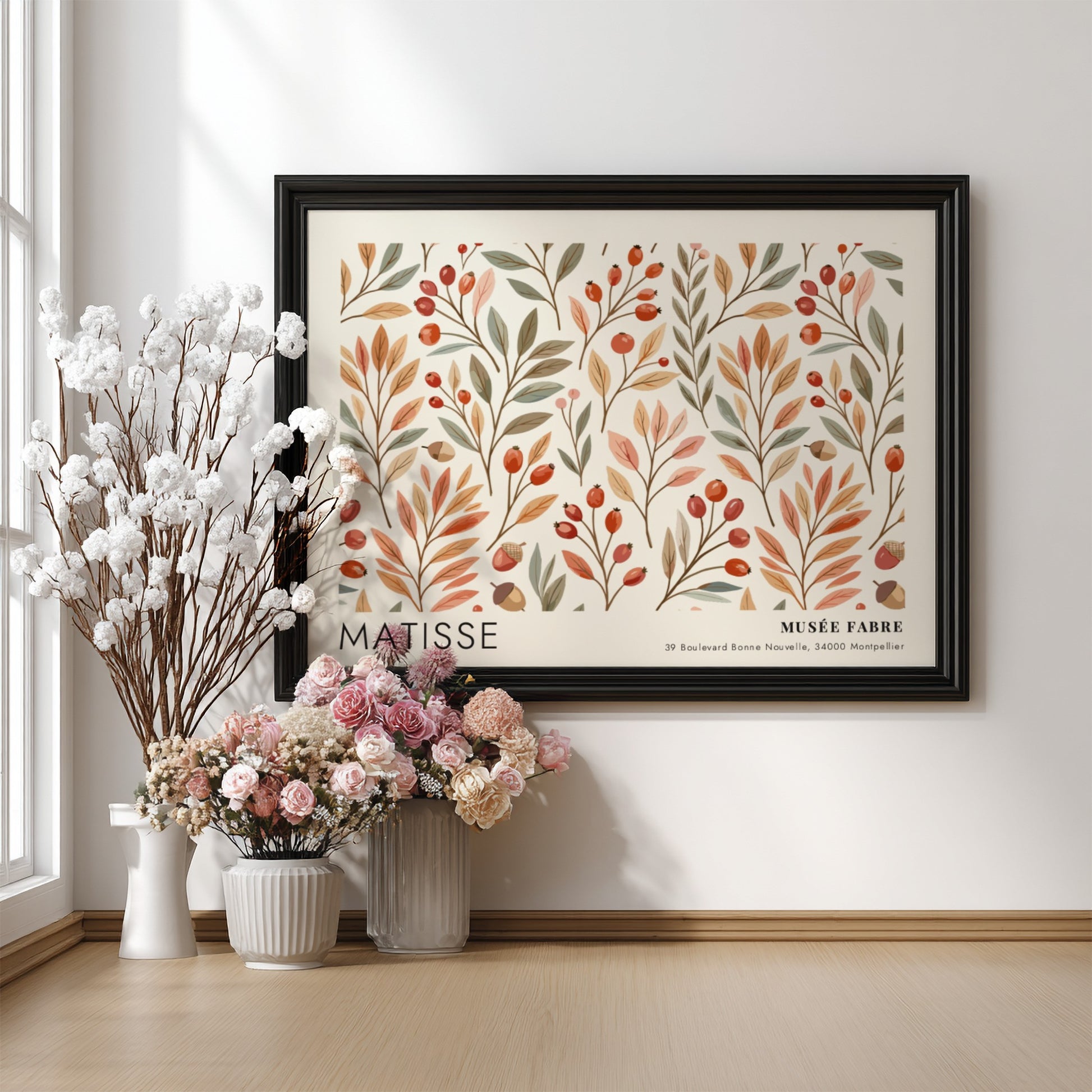 Wall art print featuring Matisse's floral design in warm colors