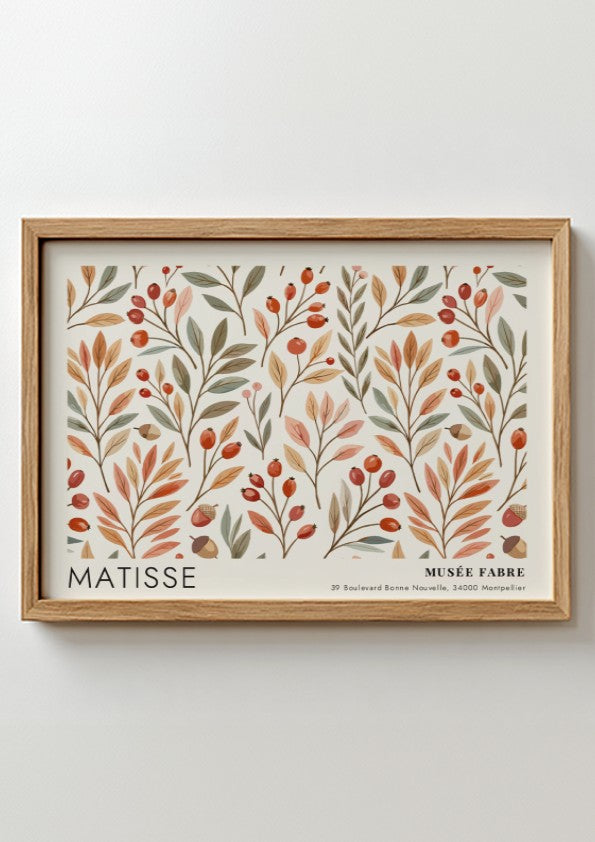 Wall art print featuring Matisse's floral design in warm colors