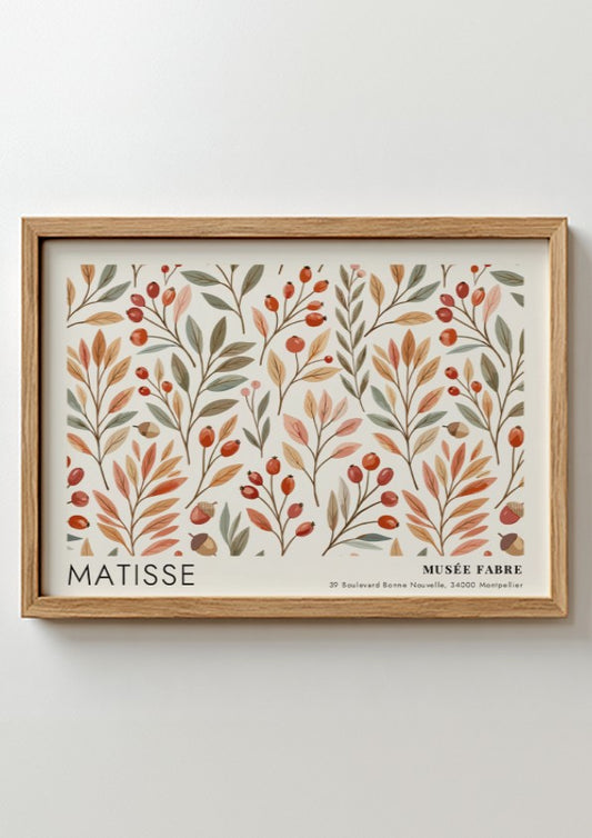 Wall art print featuring Matisse's floral design in warm colors