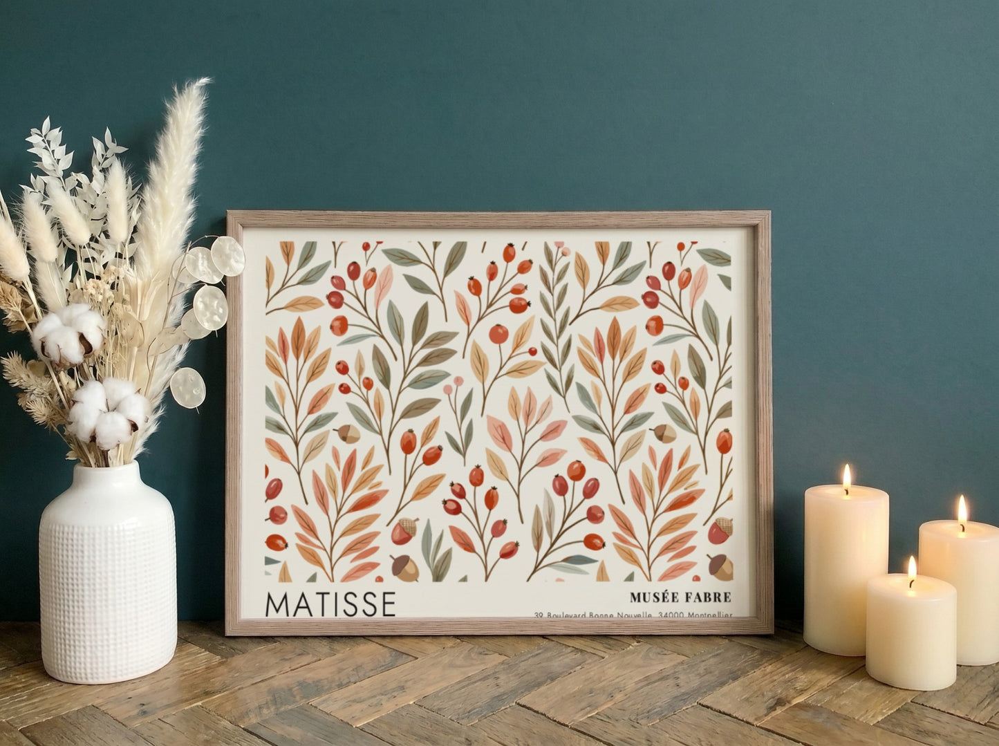 Henri Matisse poster featuring a figure in a patterned robe with floral designs in earthy tones