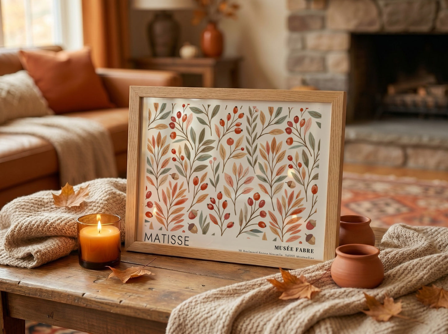 Henri Matisse poster featuring a figure in a patterned robe with floral designs in earthy tones