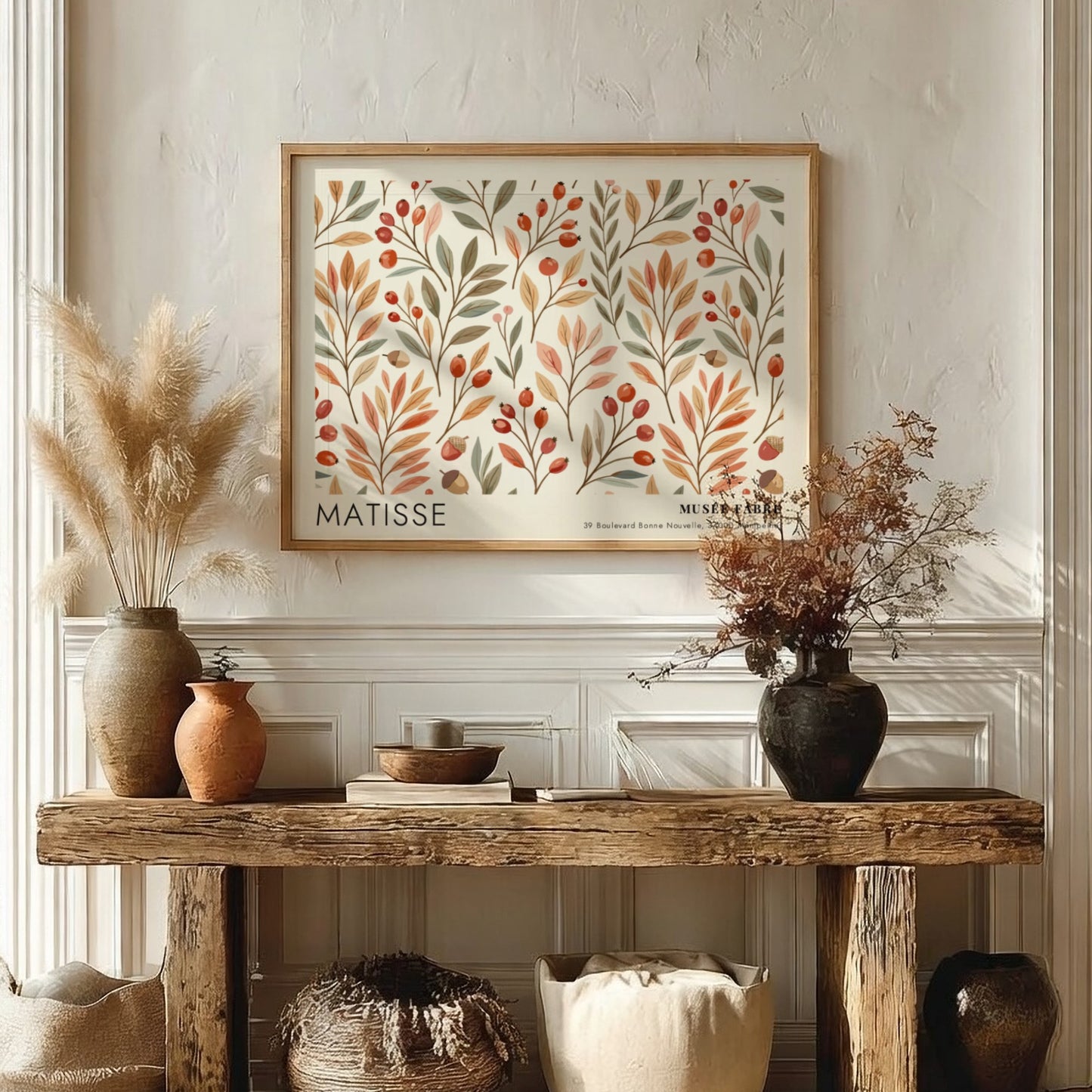 Henri Matisse poster featuring a figure in a patterned robe with floral designs in earthy tones