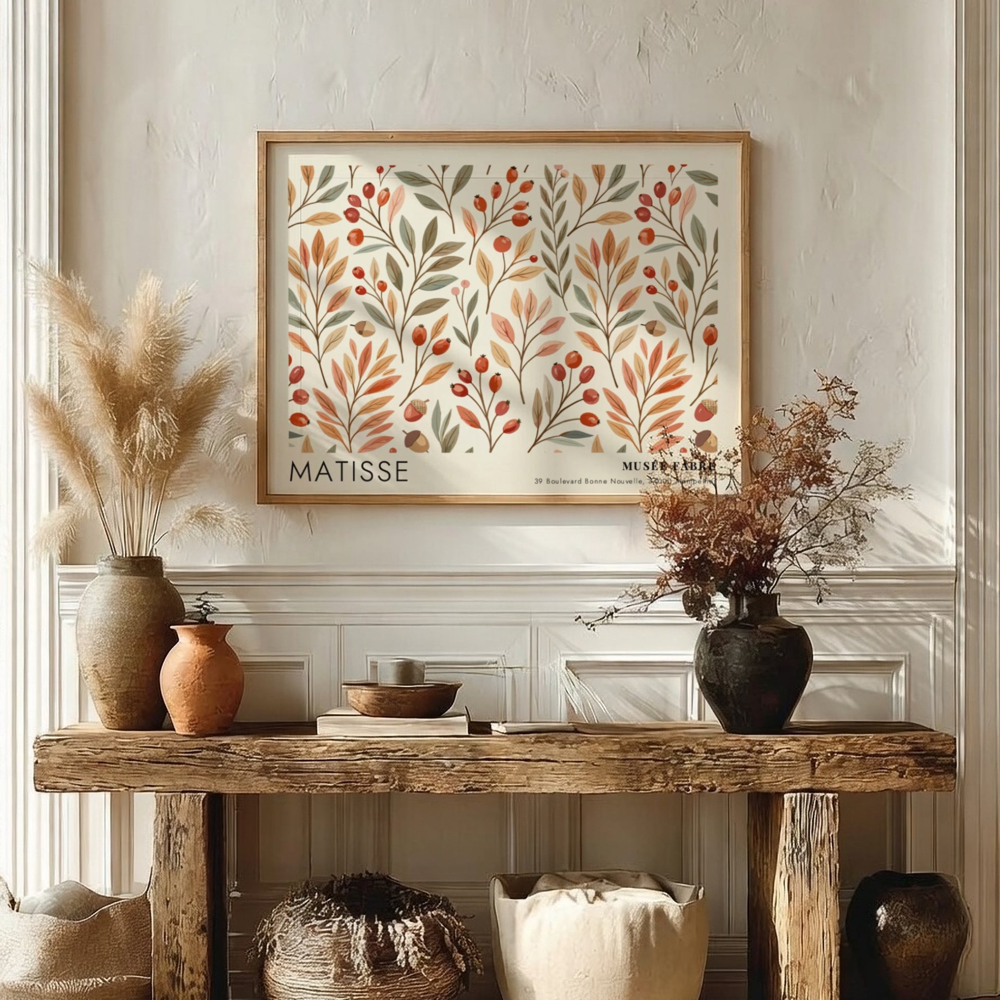 Henri Matisse poster featuring a figure in a patterned robe with floral designs in earthy tones