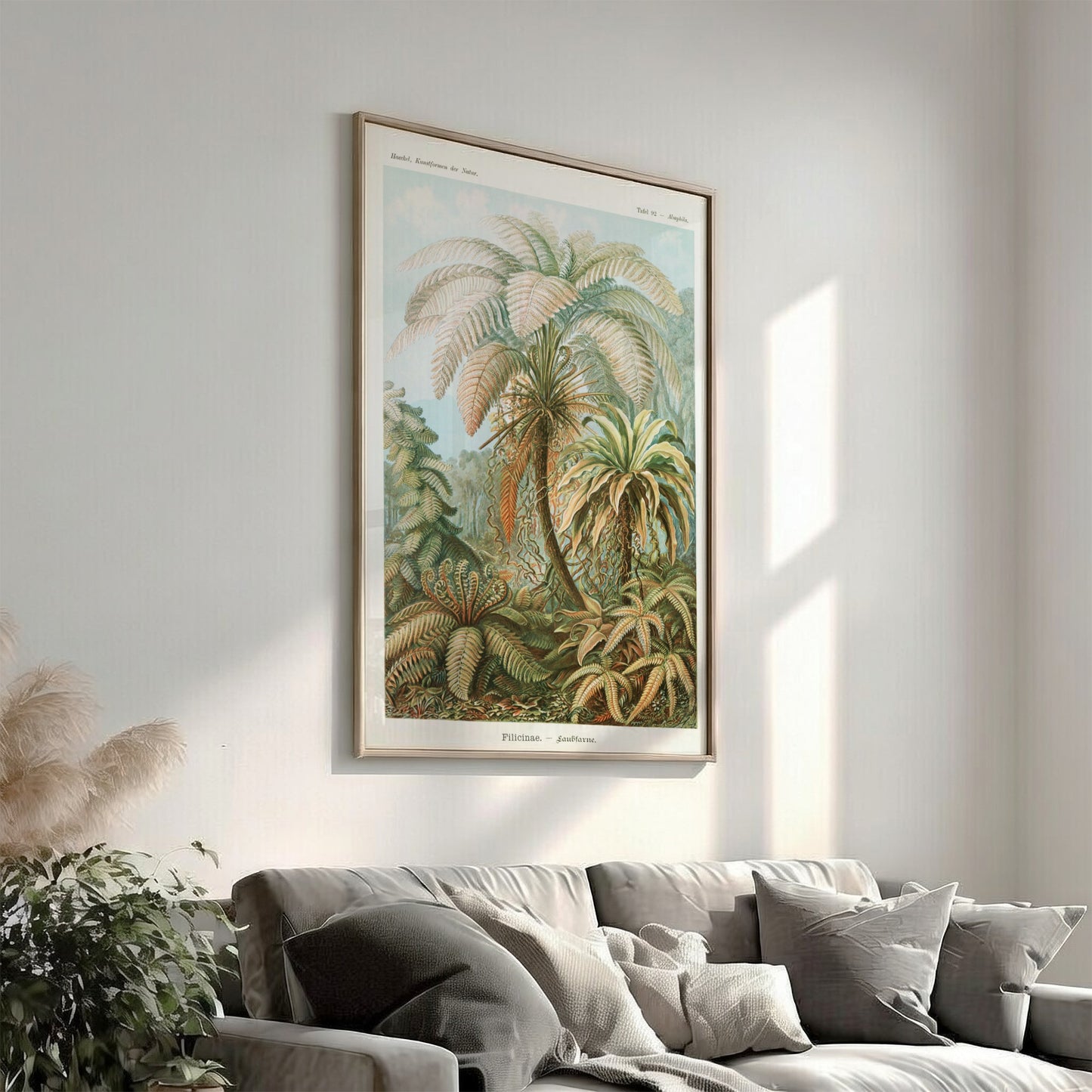 Famous art poster featuring a vintage botanical illustration of various ferns and palm-like plants in earthy