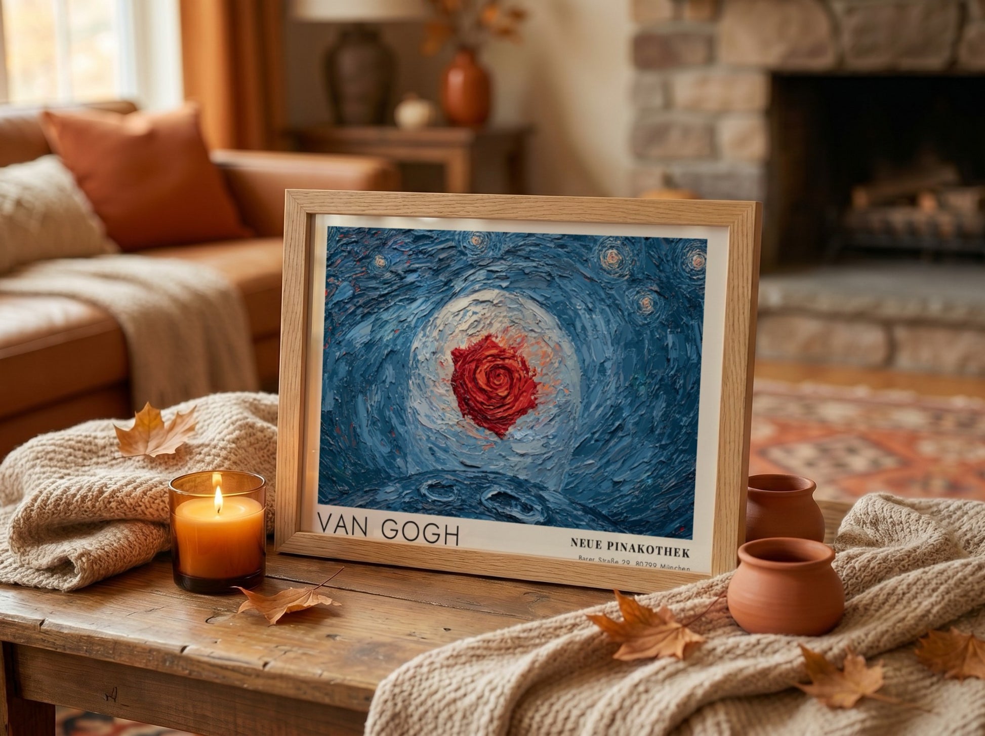 Van Gogh poster featuring Fishing Boats with vibrant blue colors and dynamic brush strokes