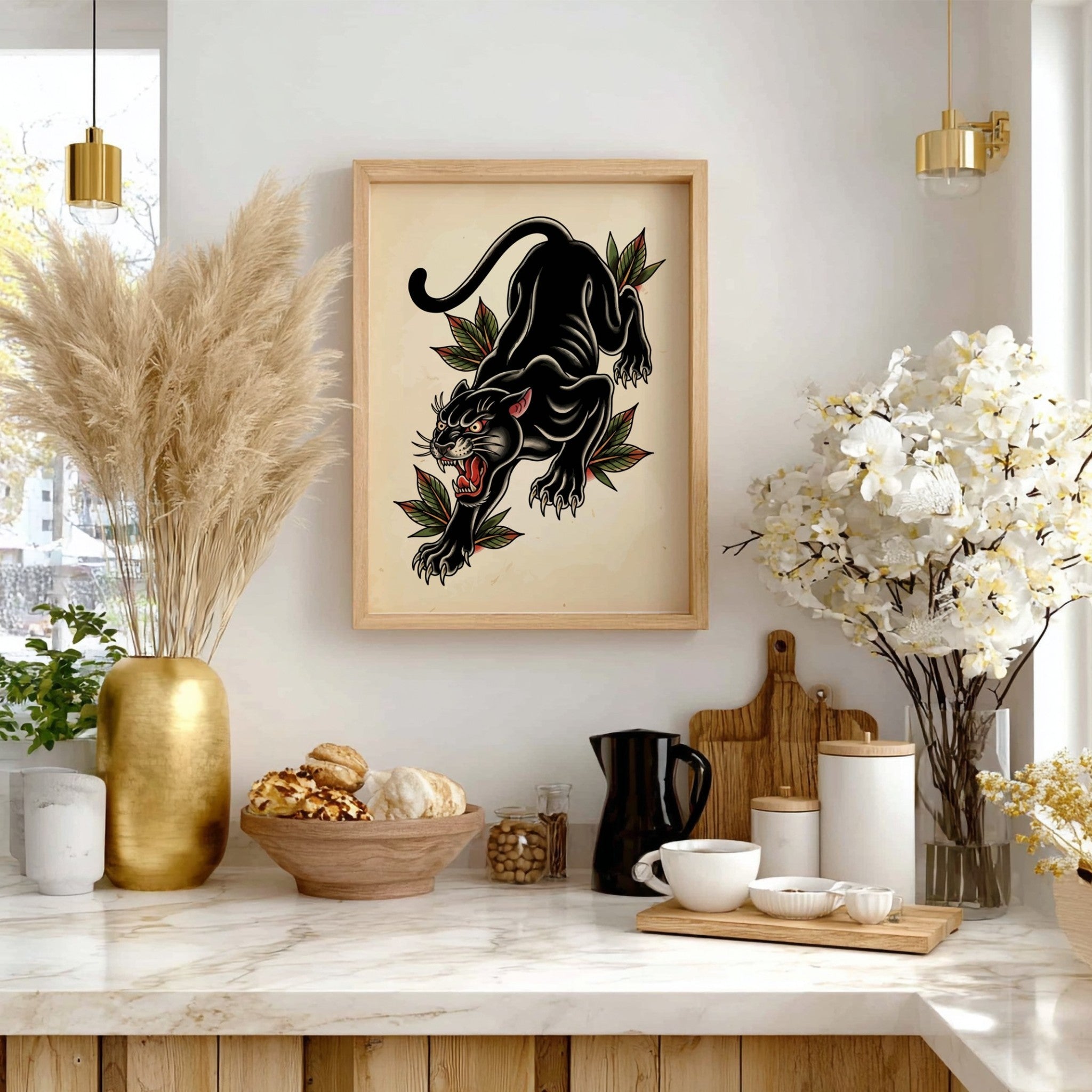 American Traditional Panther Tattoo Flash Poster – Brighton Posters
