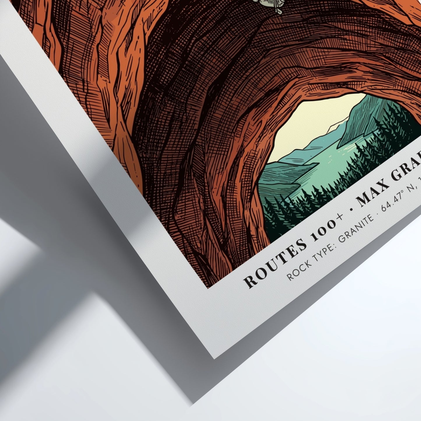 Poster featuring a climber on a massive orange granite wall in Flatanger Norway