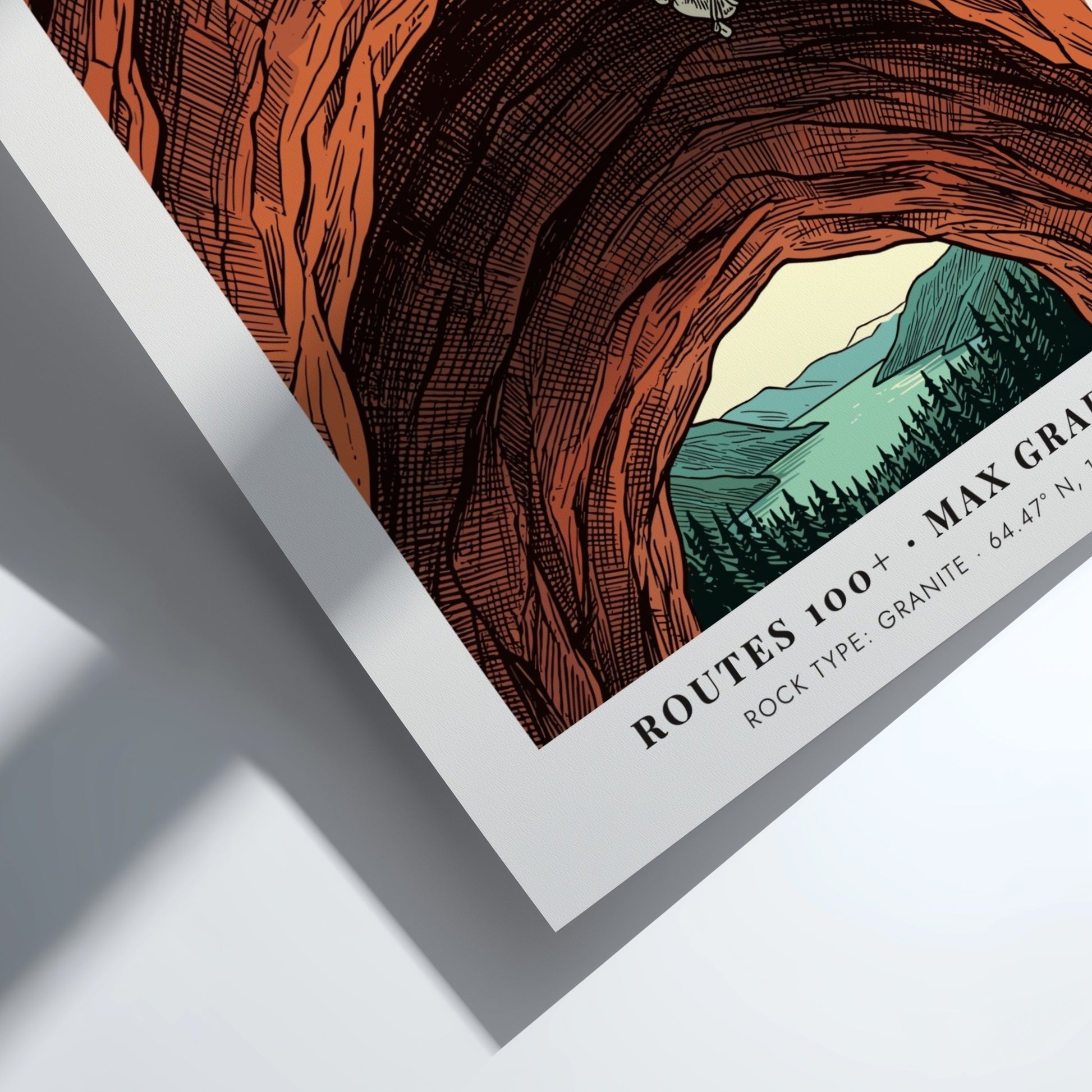 Poster featuring a climber on a massive orange granite wall in Flatanger Norway