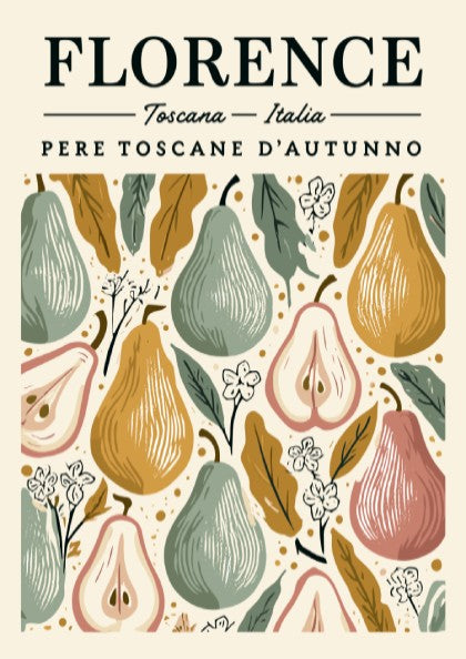 Kitchen poster featuring autumn pears in warm colors, perfect for home decor.