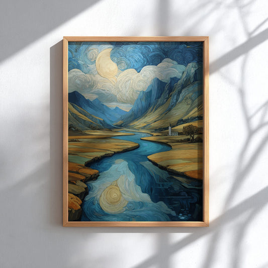 Flow - Winding River Through Green Valley Tranquil Wall Art