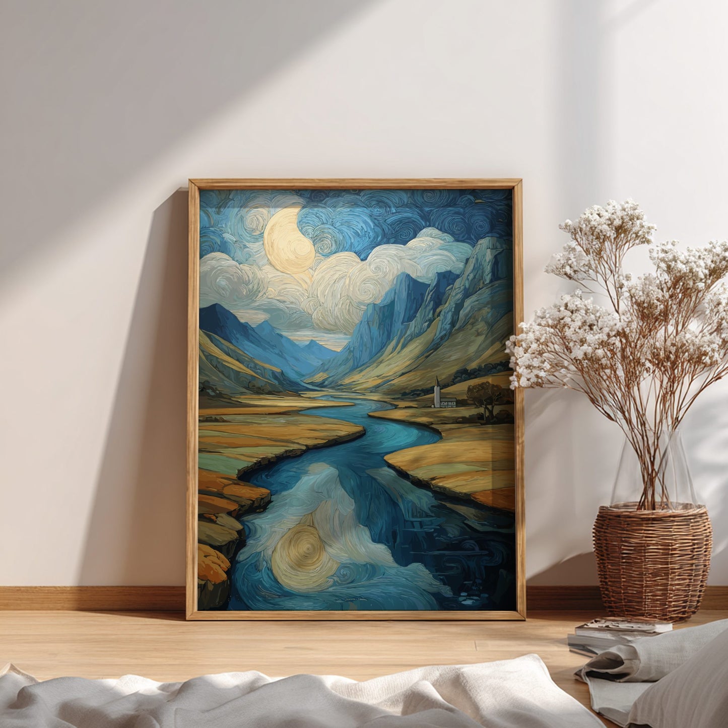 Flow - Winding River Through Green Valley Tranquil Wall Art