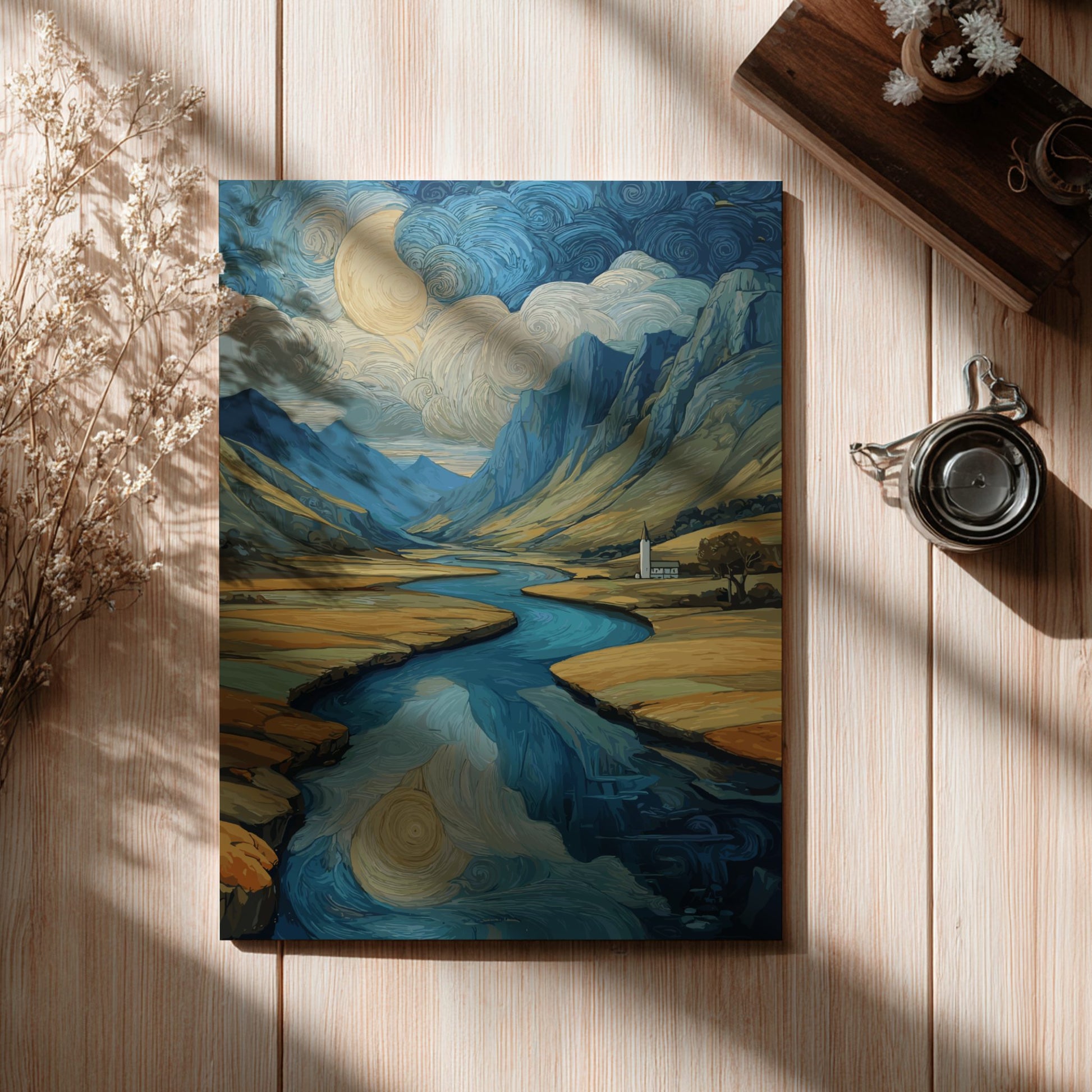 Flow - Winding River Through Green Valley Tranquil Wall Art