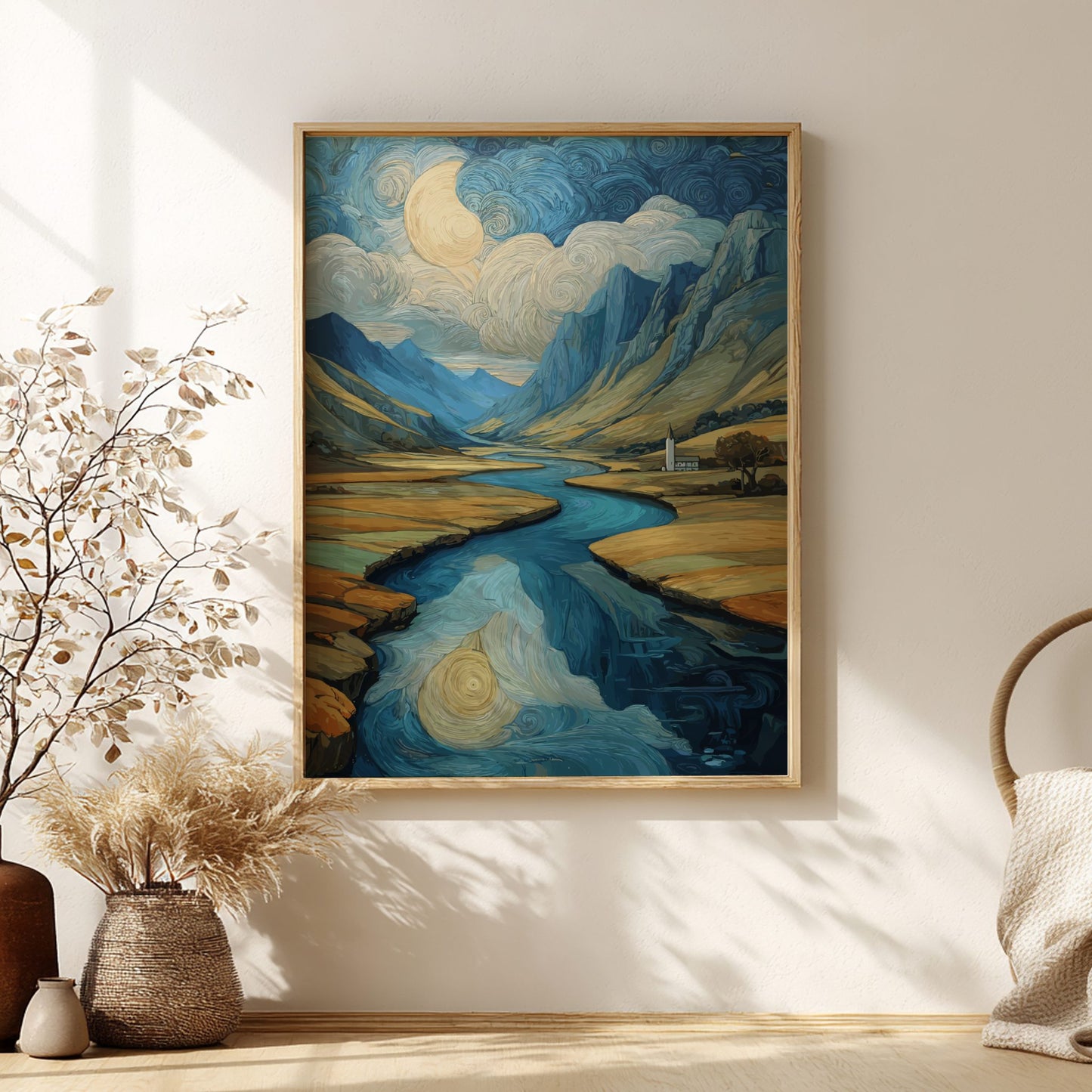 Flow - Winding River Through Green Valley Tranquil Wall Art