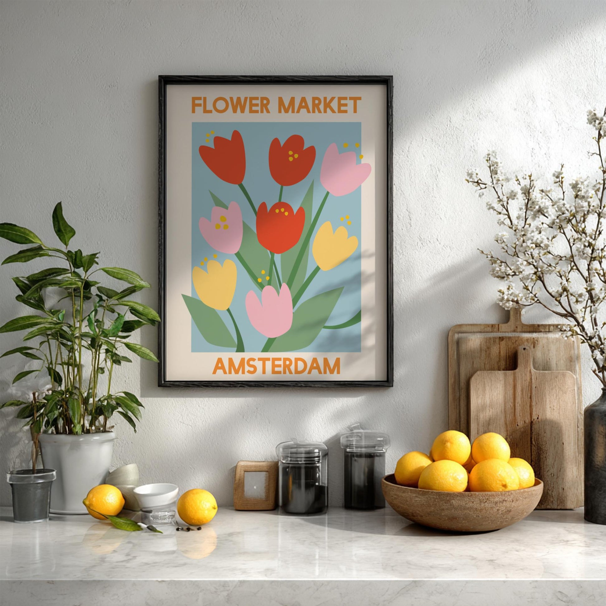 Floral Heritage Modern Art - The Flower Market Amsterdam Wall Print