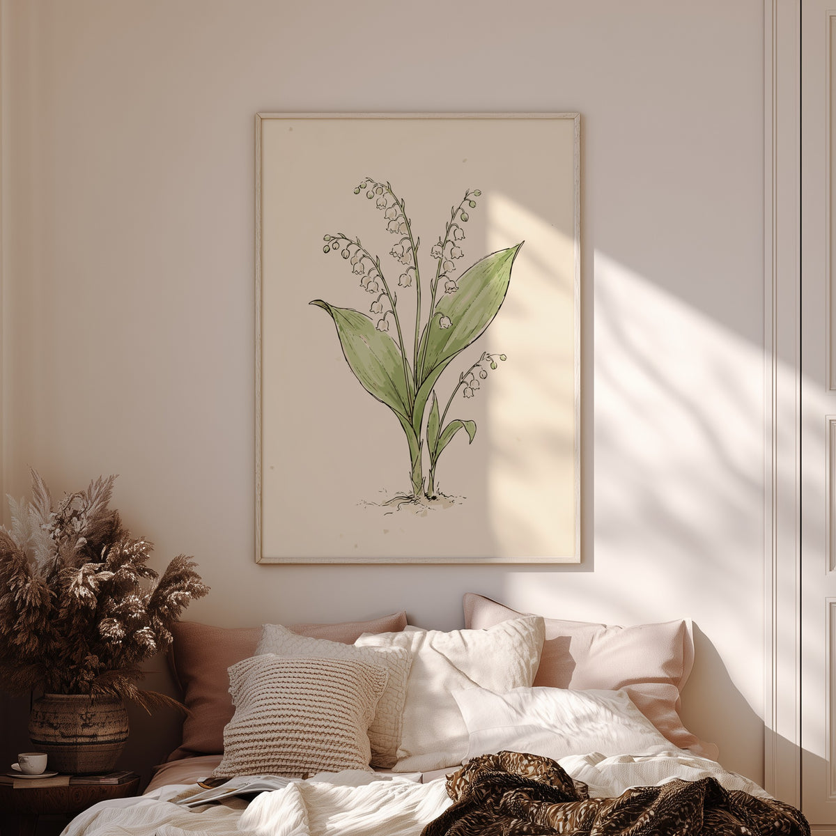 Poster featuring a delicate lily of the valley illustration with white bell-shaped flowers.