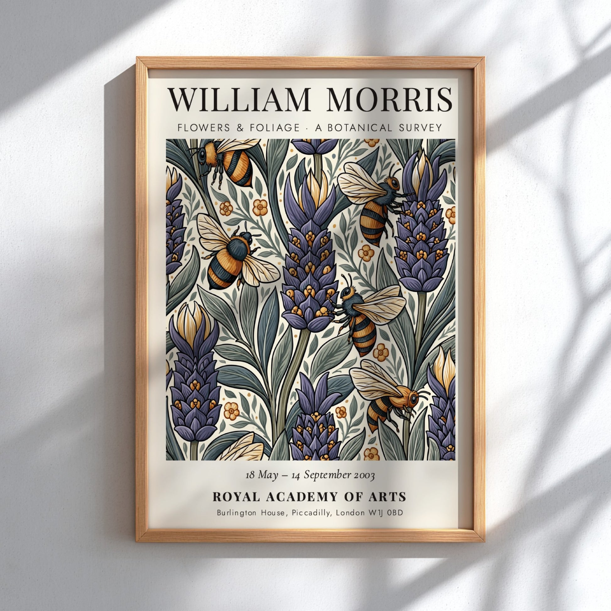 William Morris poster featuring vibrant flowers and foliage in botanical art style