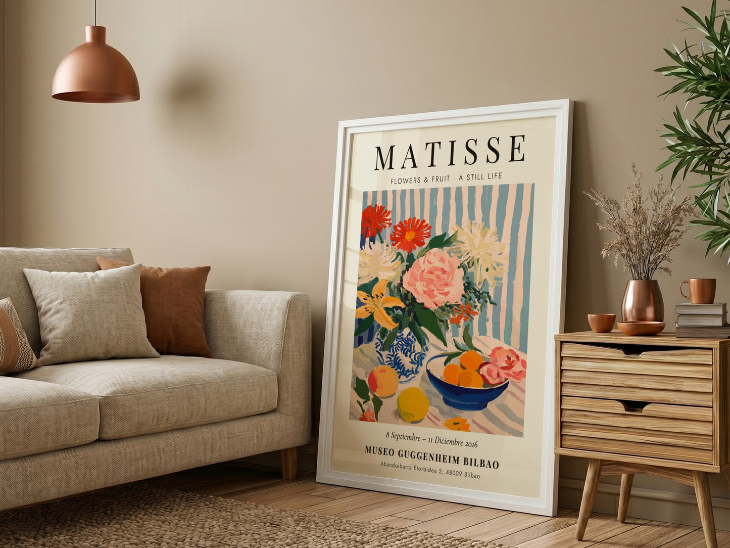 Henri Matisse poster featuring vibrant flowers and fruit in a still life style, perfect for home decor and