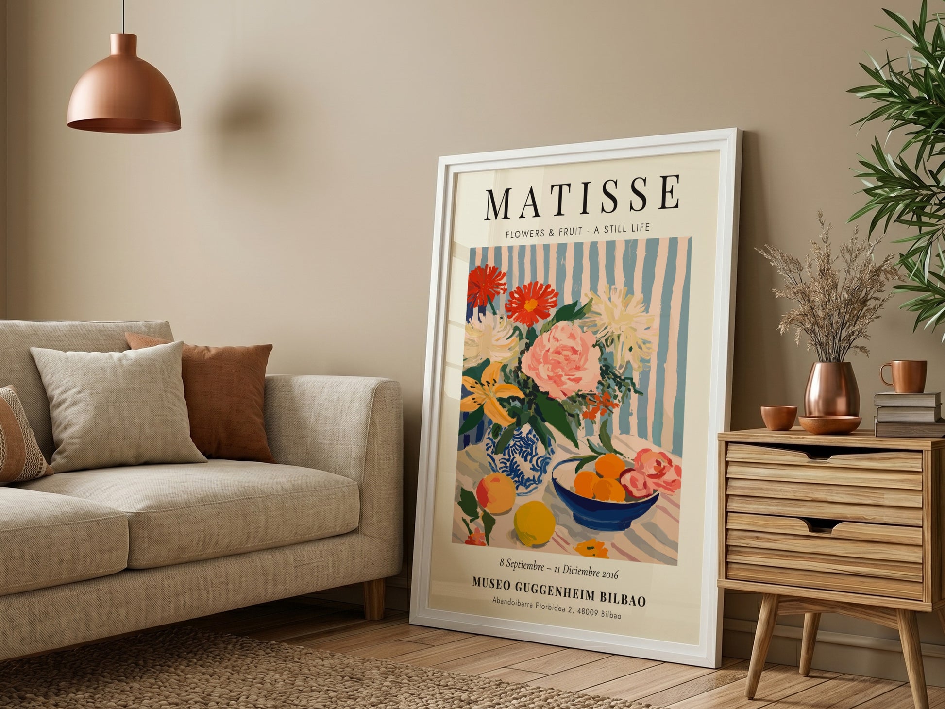 Henri Matisse poster featuring vibrant flowers and fruit in a still life style, perfect for home decor and
