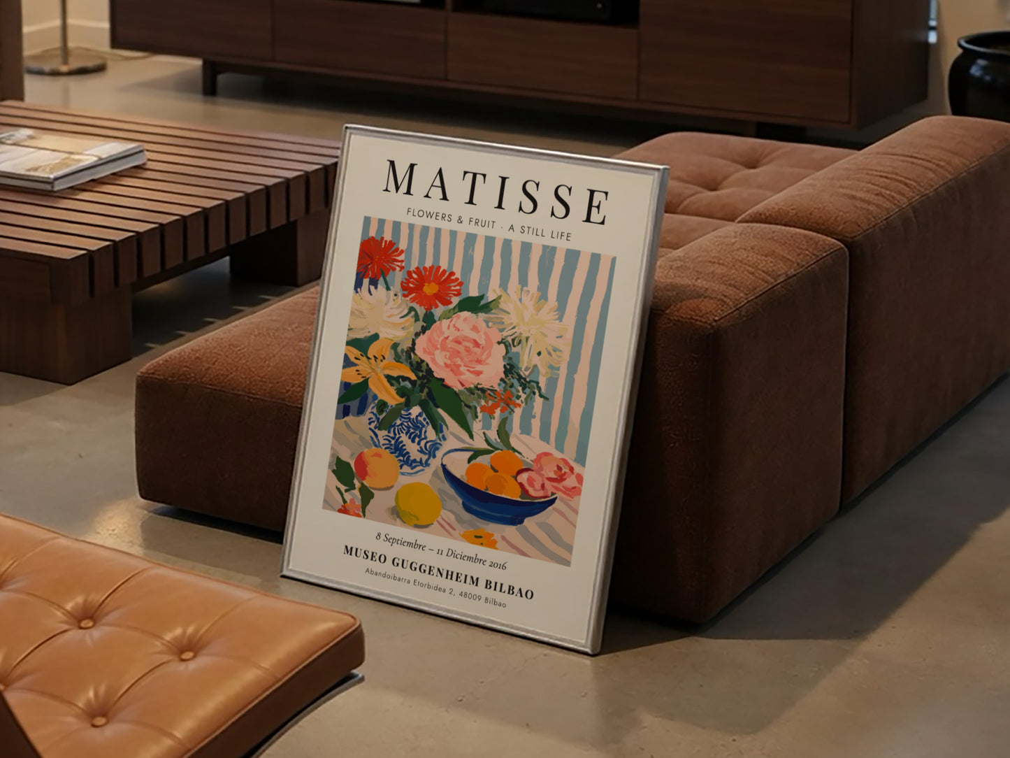 Henri Matisse poster featuring vibrant flowers and fruit in a still life style, perfect for home decor and