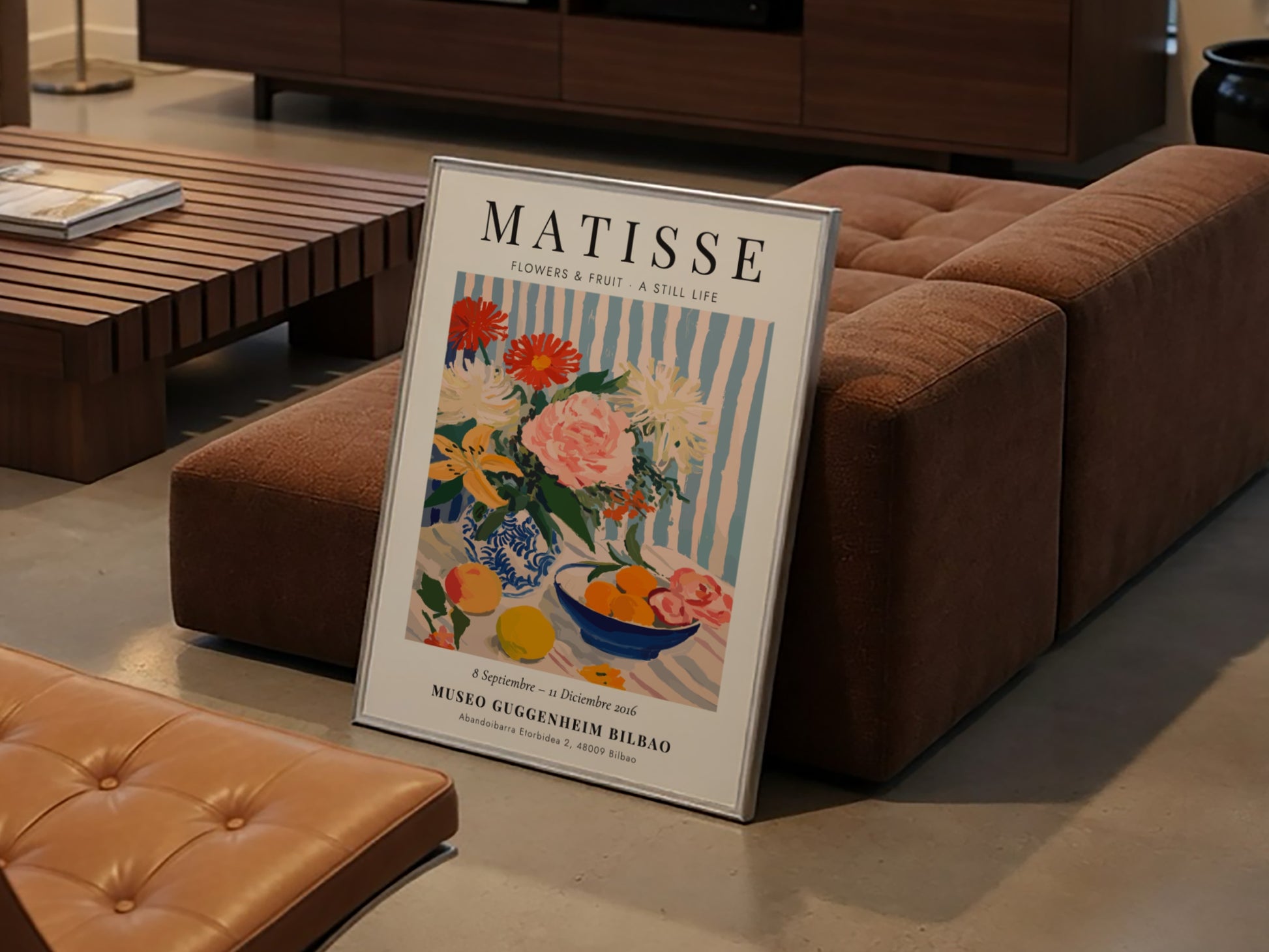 Henri Matisse poster featuring vibrant flowers and fruit in a still life style, perfect for home decor and