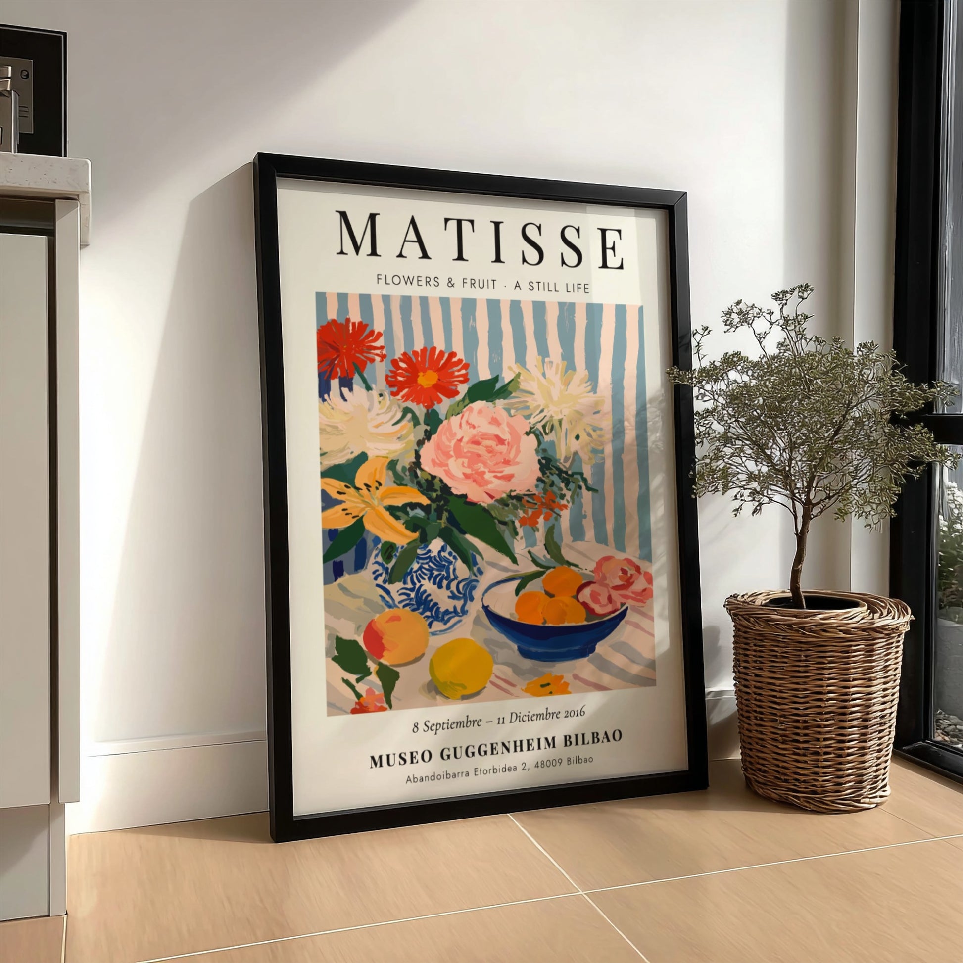 Henri Matisse poster featuring vibrant flowers and fruit in a still life style, perfect for home decor and