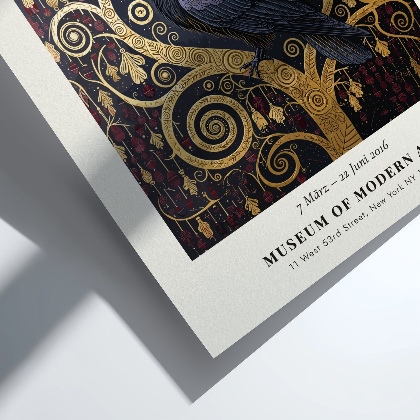 Fluss - Mondlicht und Mosaik poster featuring a black crow and gold patterns, inspired by Gustav Klimt's