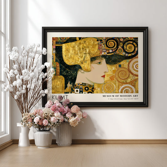 Fluss wall art print by Klimt featuring gold and earthy tones in a mosaic style