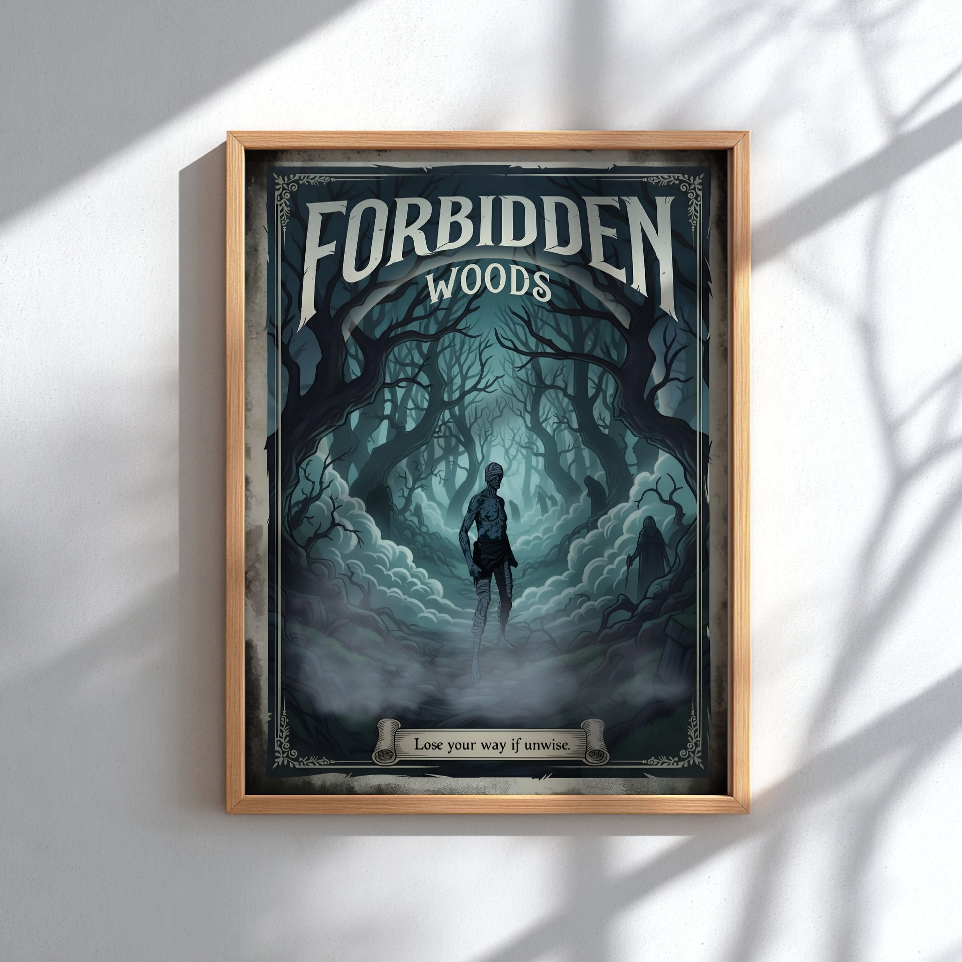 Framed artwork of Forbidden Woods from Bloodborne in a dark forest.