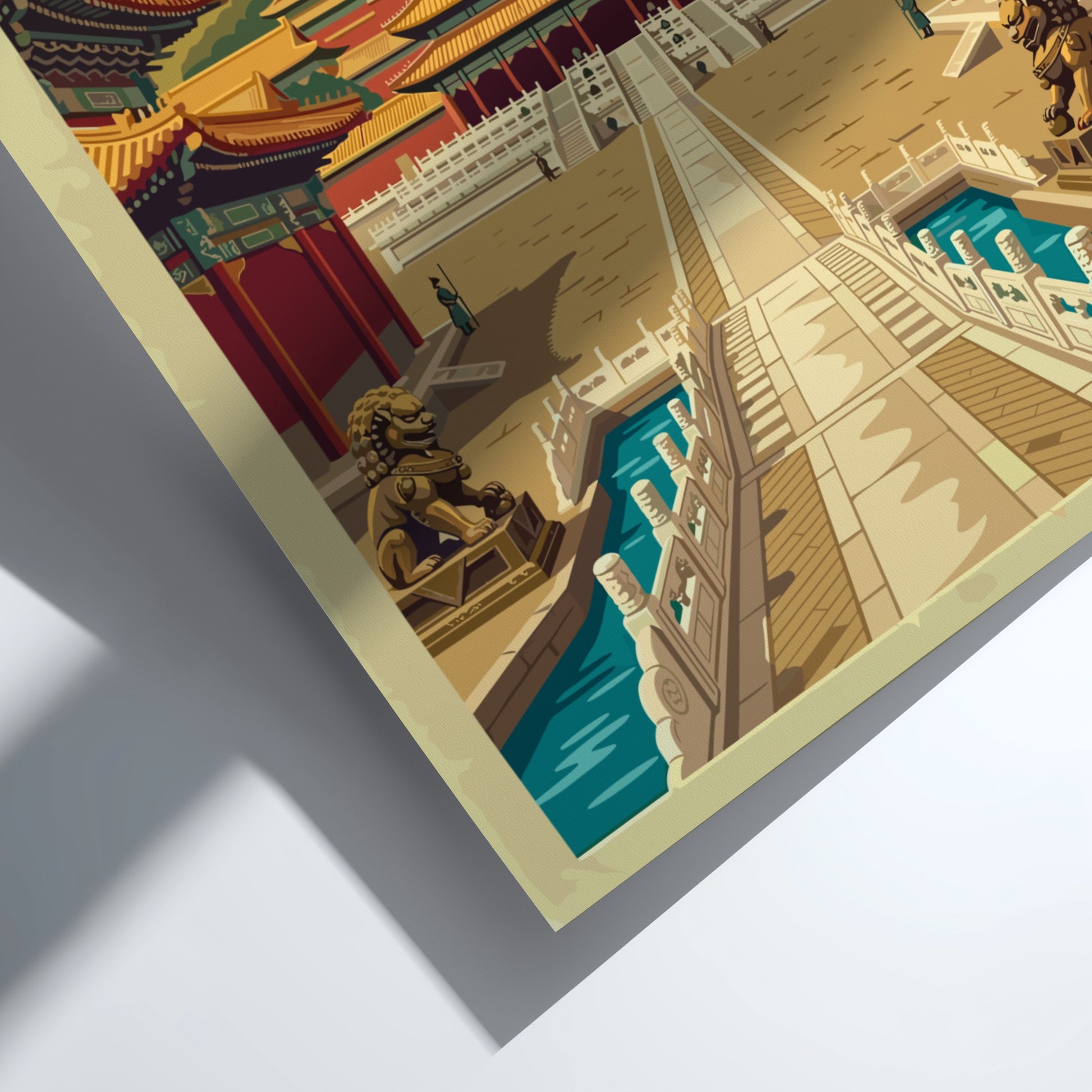 Travel poster of the Forbidden City in Beijing with vintage style and soft colors
