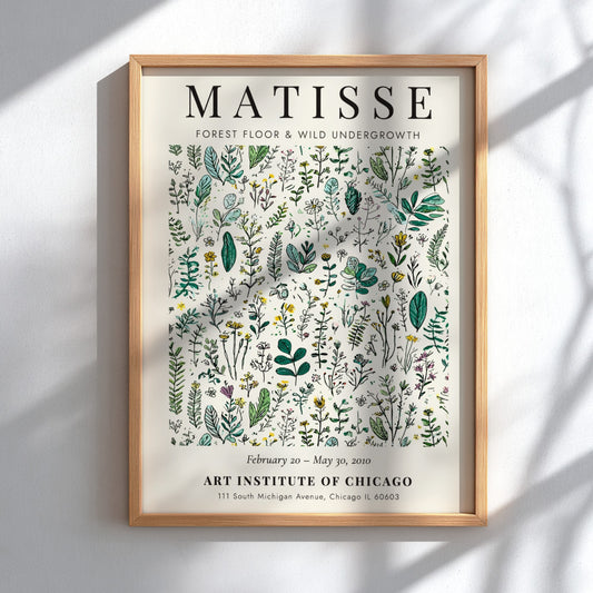 Forest Floor Poster featuring botanical elements in green and earthy tones, inspired by Henri Matisse's style.