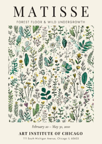 Forest Floor Poster featuring botanical elements in green and earthy tones, inspired by Henri Matisse's style.