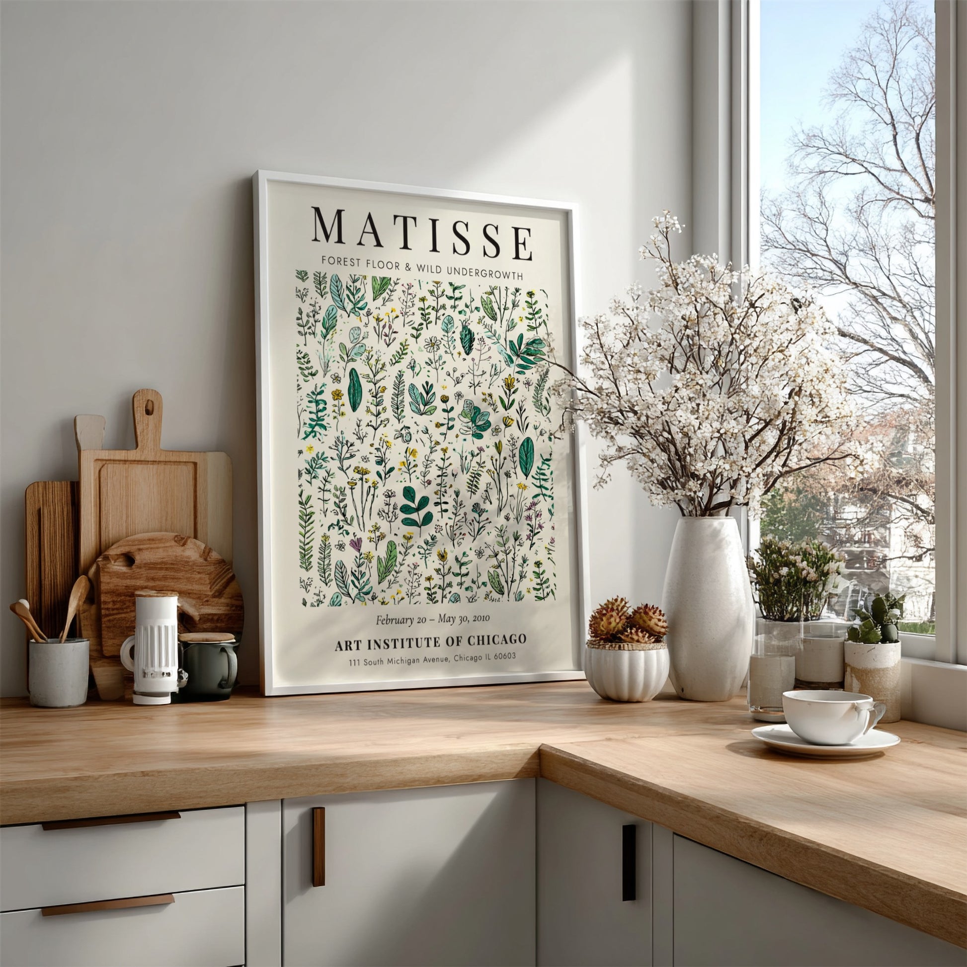 Forest Floor Poster featuring botanical elements in green and earthy tones, inspired by Henri Matisse's style.