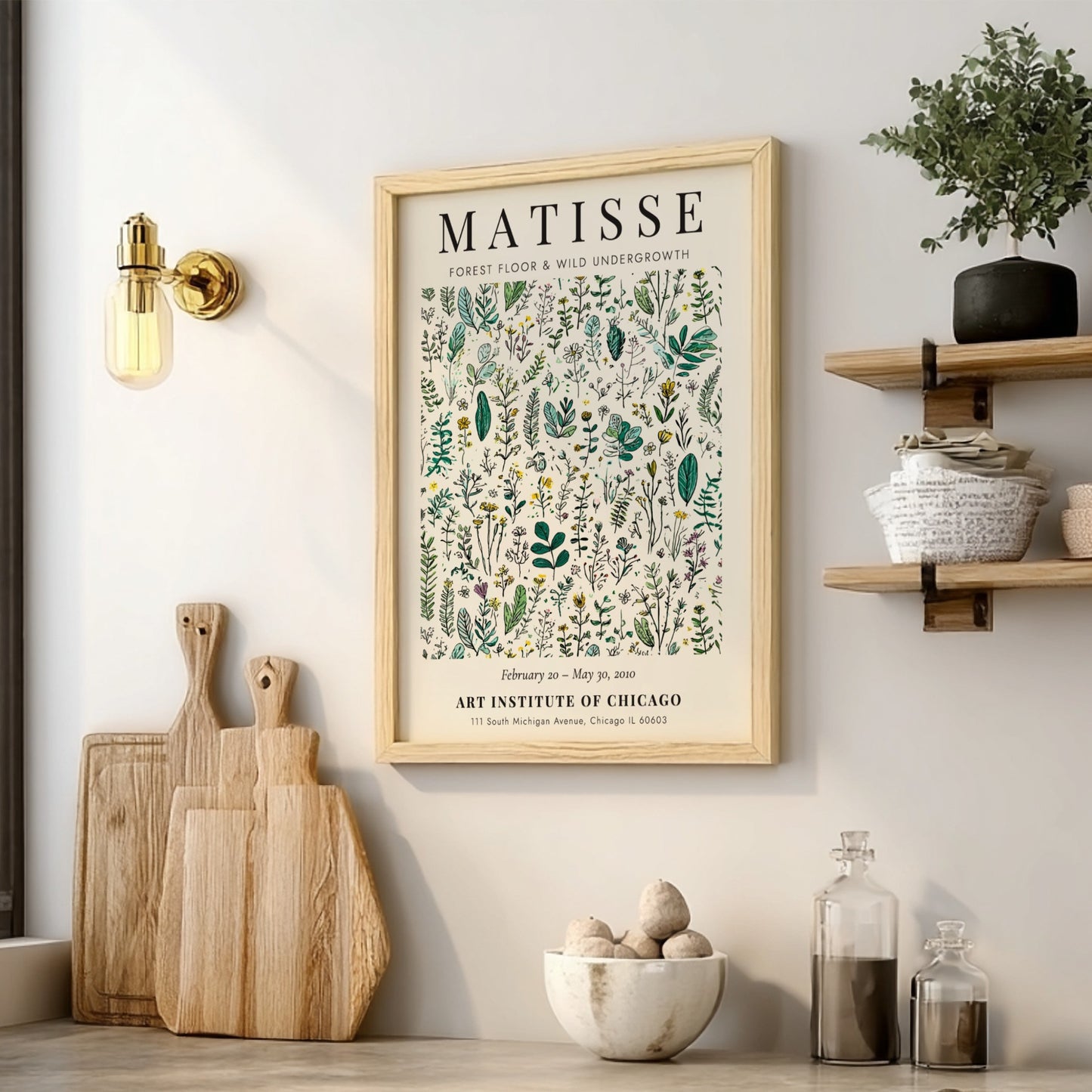 Forest Floor Poster featuring botanical elements in green and earthy tones, inspired by Henri Matisse's style.