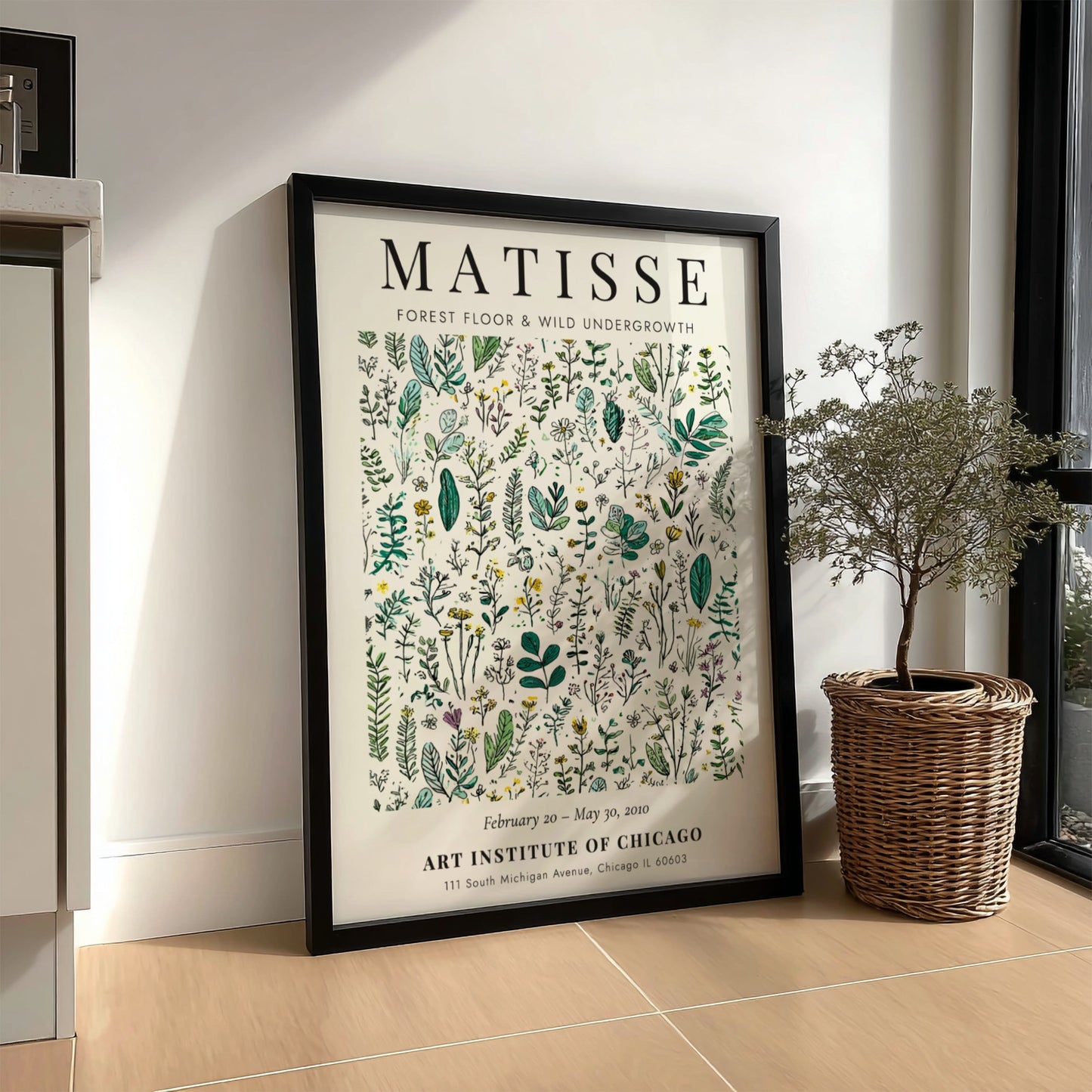 Forest Floor Poster featuring botanical elements in green and earthy tones, inspired by Henri Matisse's style.