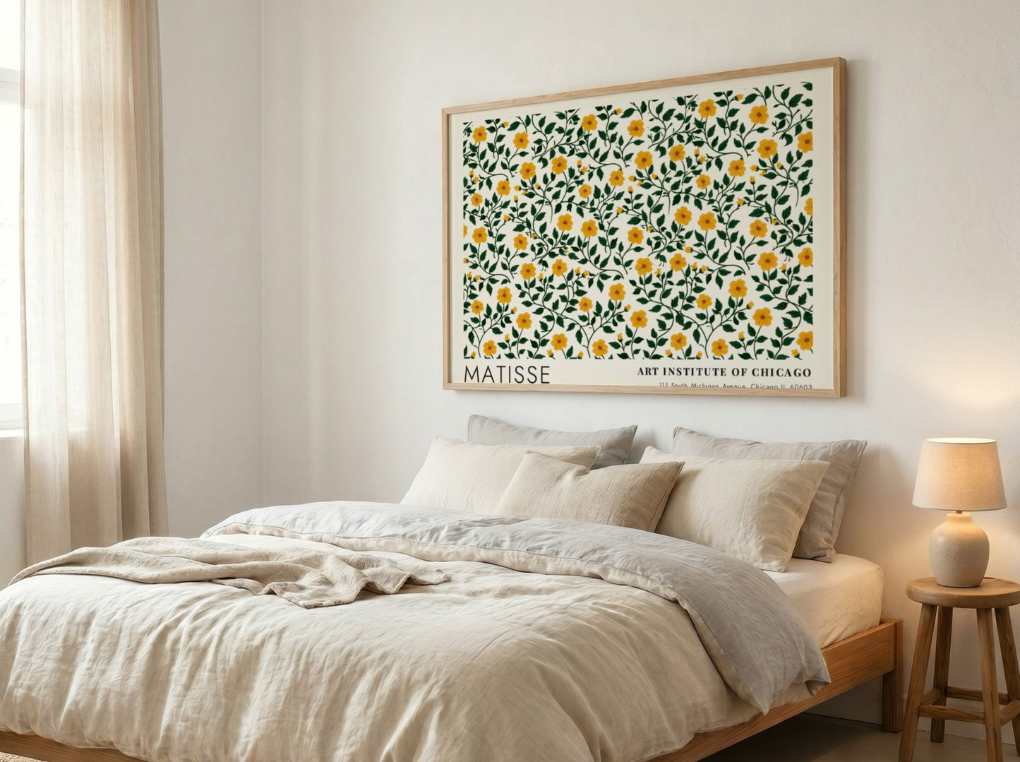 Henri Matisse poster featuring vibrant yellow flowers and green foliage in a floral design