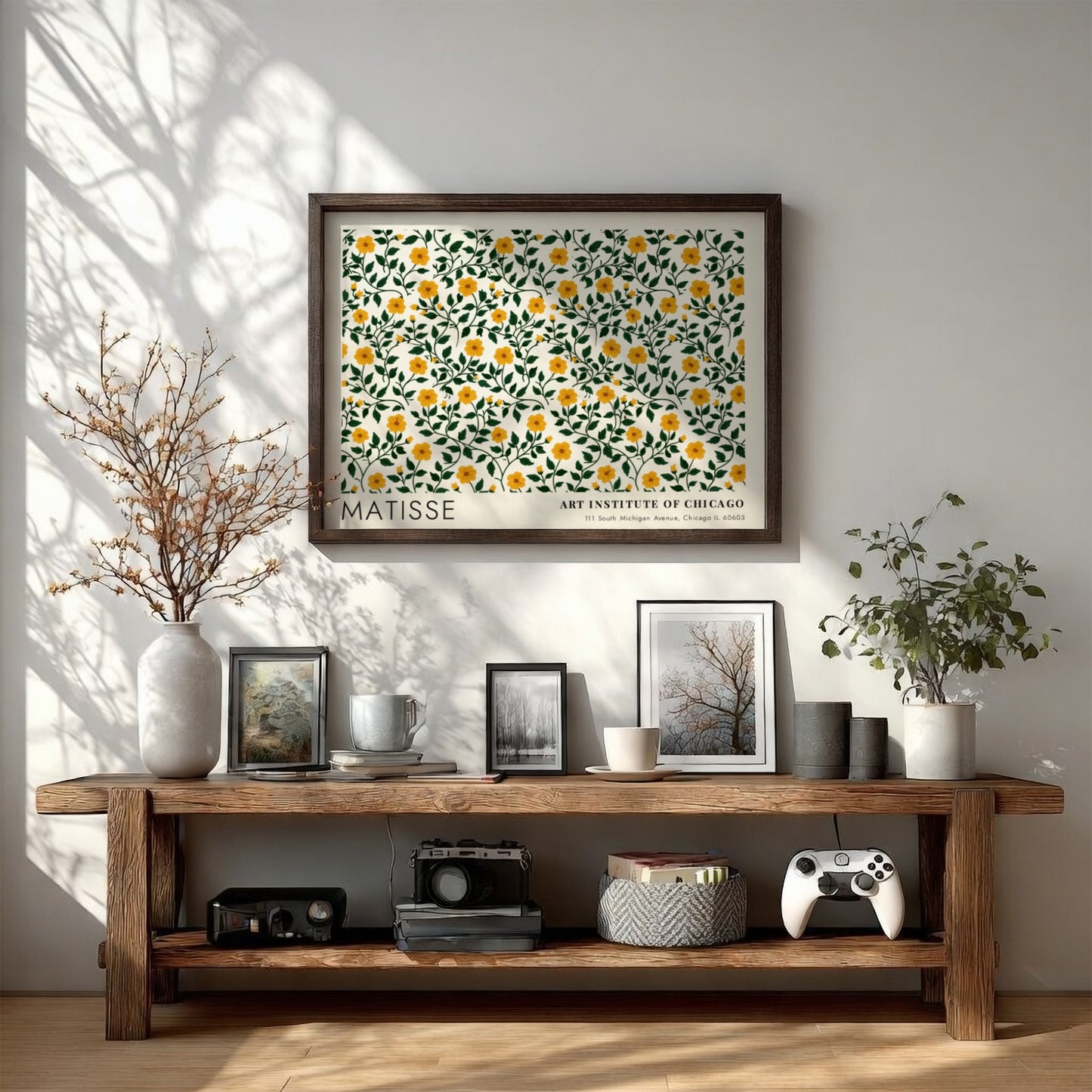 Henri Matisse poster featuring vibrant yellow flowers and green foliage in a floral design
