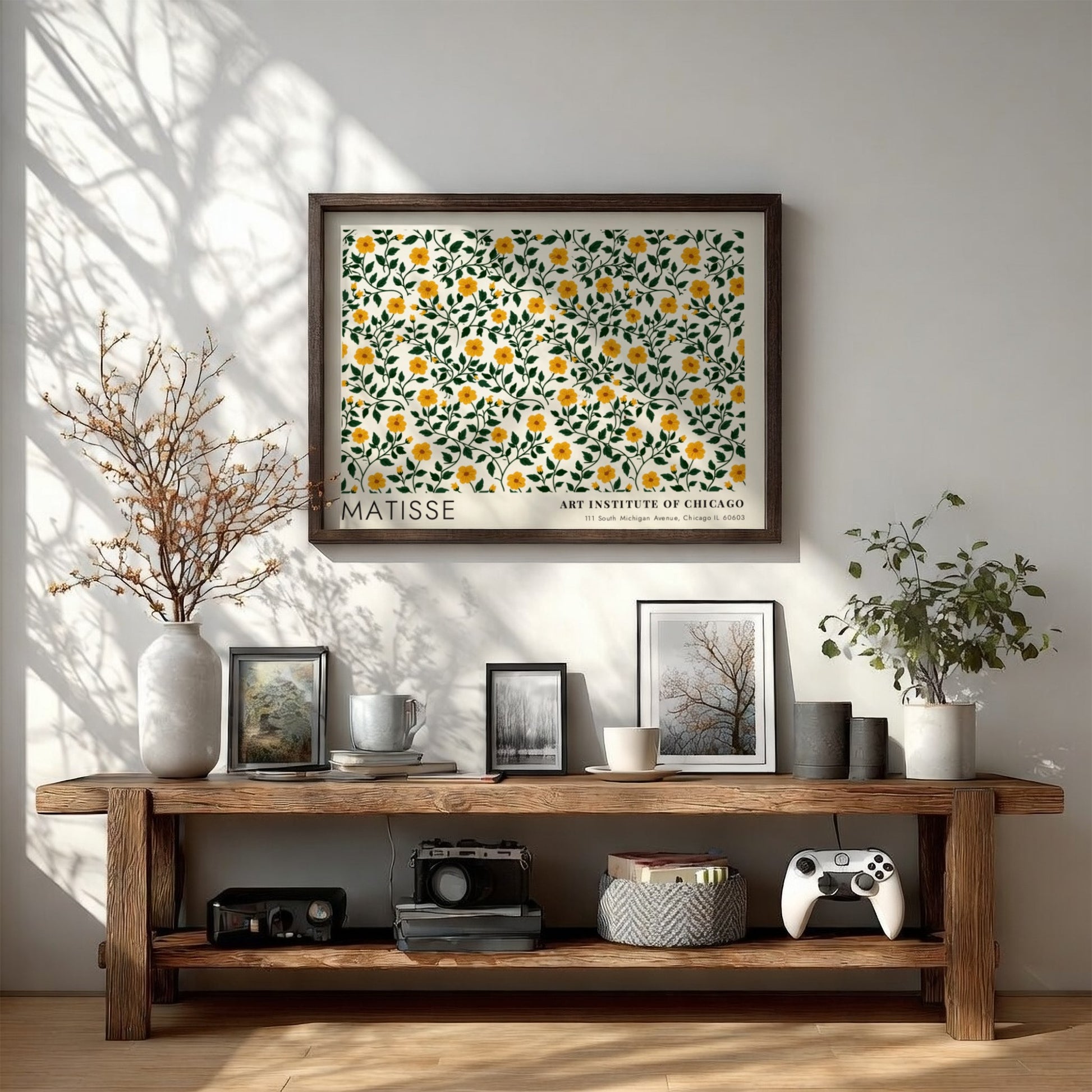 Henri Matisse poster featuring vibrant yellow flowers and green foliage in a floral design