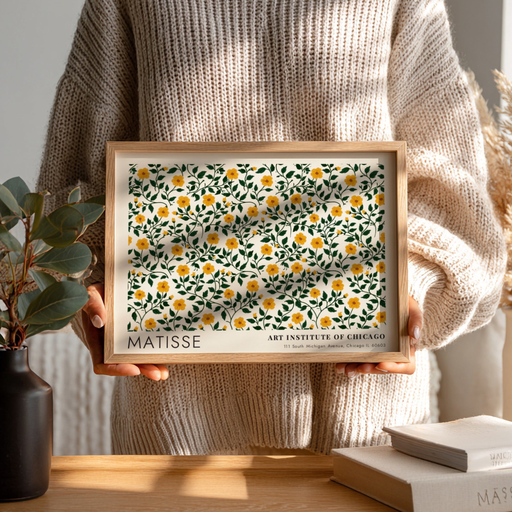 Henri Matisse poster featuring vibrant yellow flowers and green foliage in a floral design