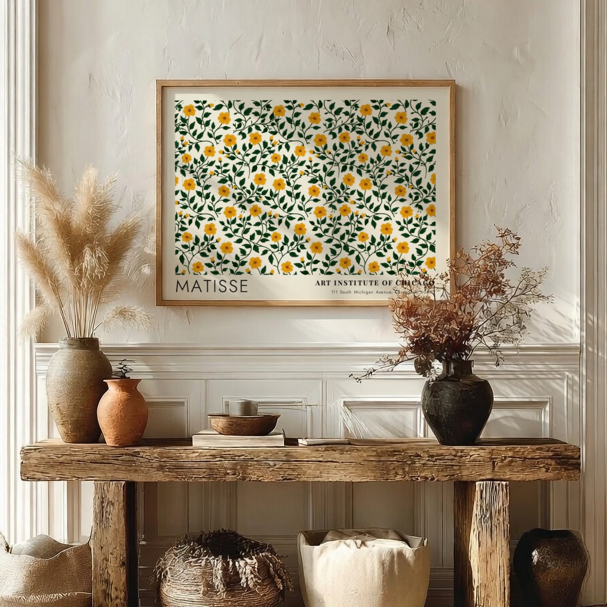 Henri Matisse poster featuring vibrant yellow flowers and green foliage in a floral design