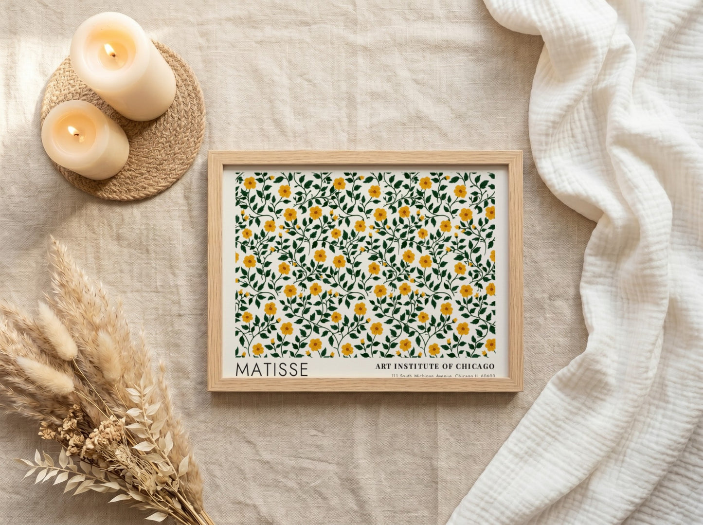 Henri Matisse poster featuring vibrant yellow flowers and green foliage in a floral design