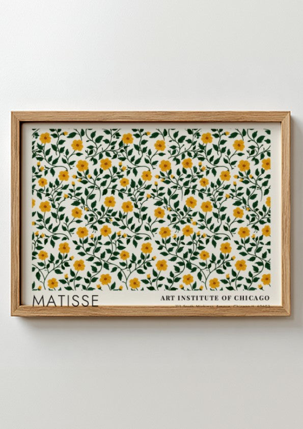 Henri Matisse poster featuring vibrant yellow flowers and green foliage in a floral design