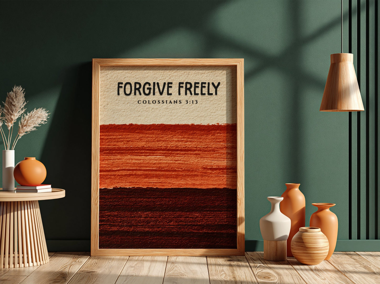 Forgive Freely poster featuring earthy colors and textured design, inspired by Colossians 3:13, perfect for