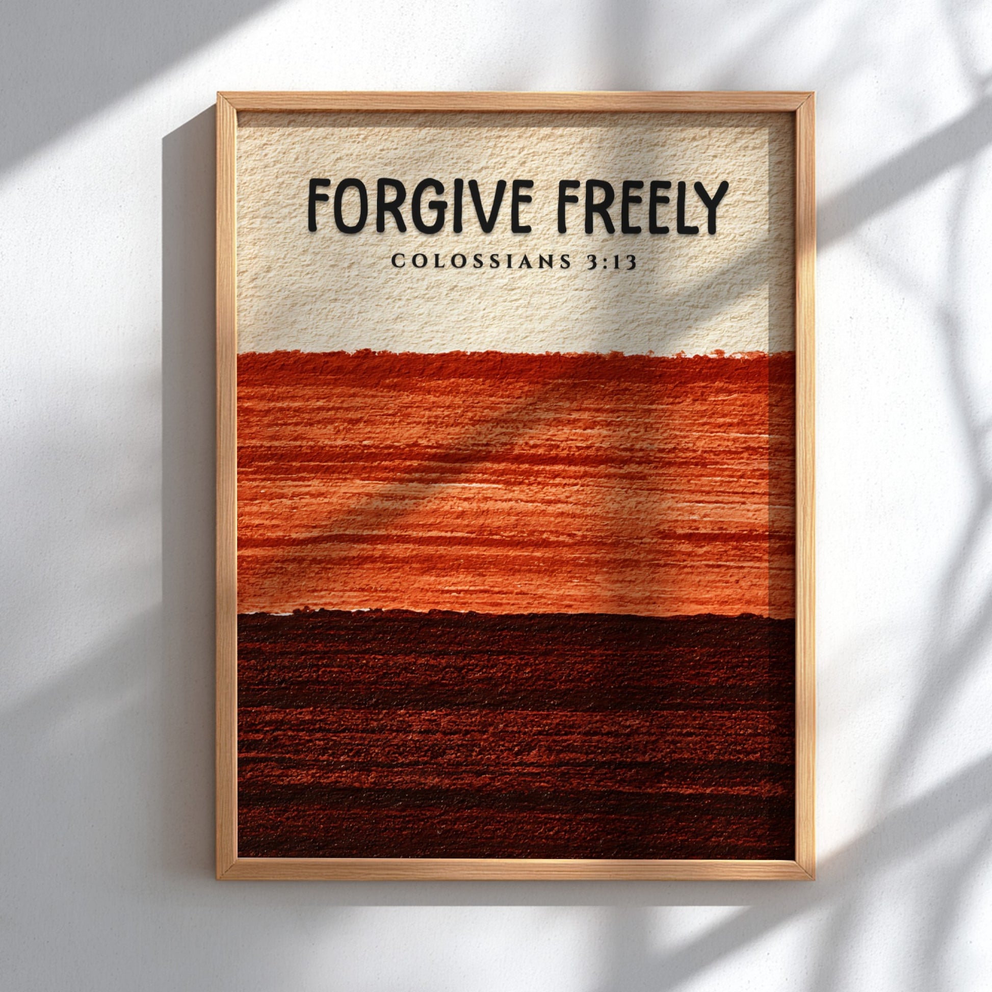 Forgive Freely poster featuring earthy colors and textured design, inspired by Colossians 3:13, perfect for