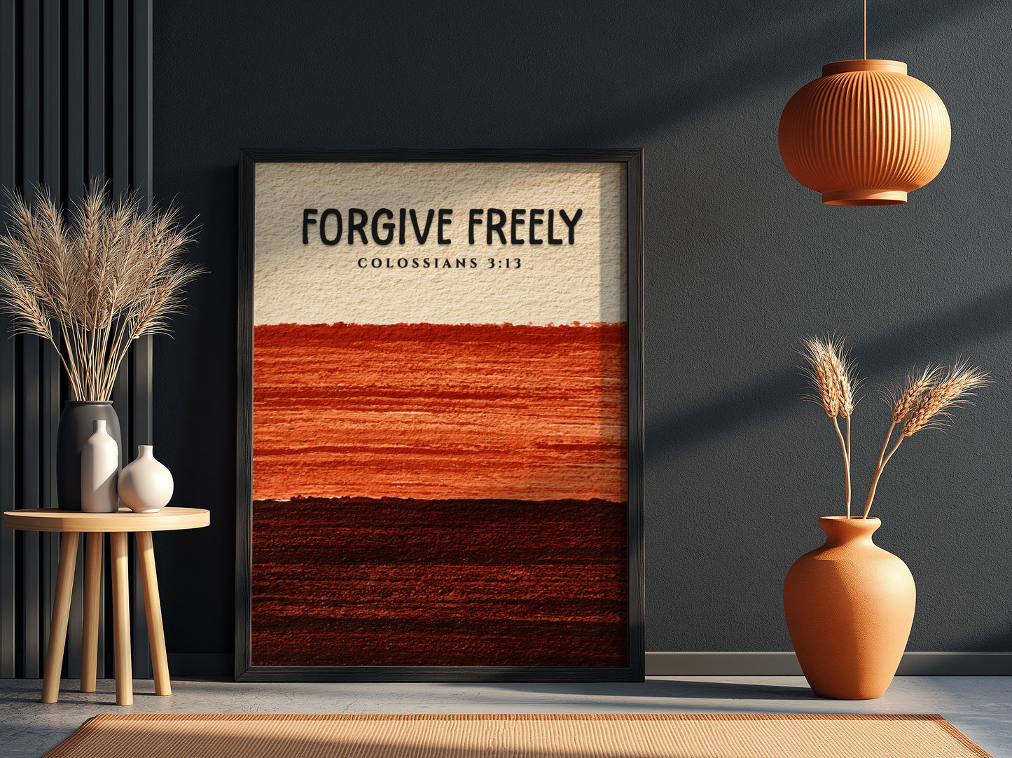 Forgive Freely poster featuring earthy colors and textured design, inspired by Colossians 3:13, perfect for