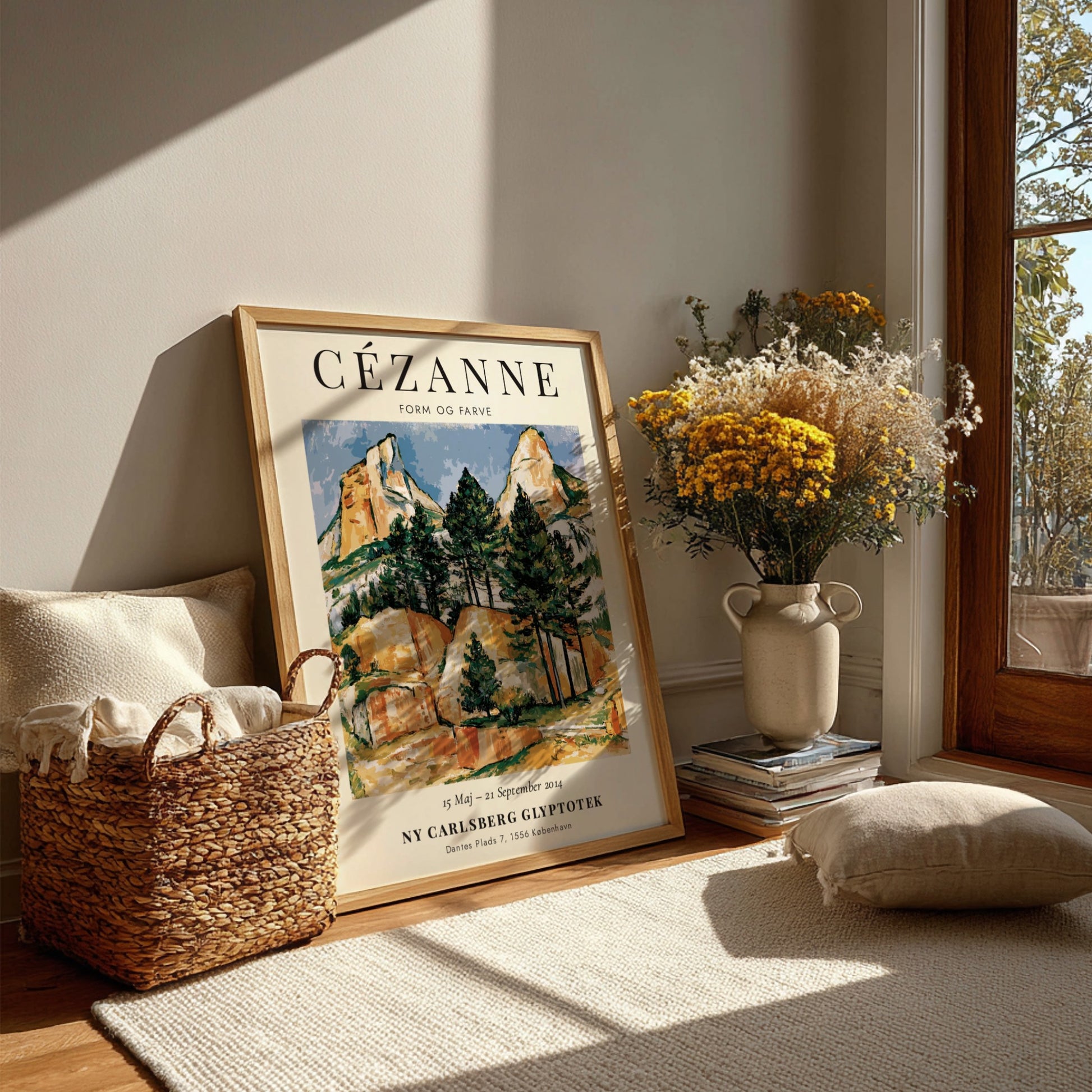 Cézanne Exhibition Poster featuring Form og Farve landscape art with vibrant greens and earthy tones