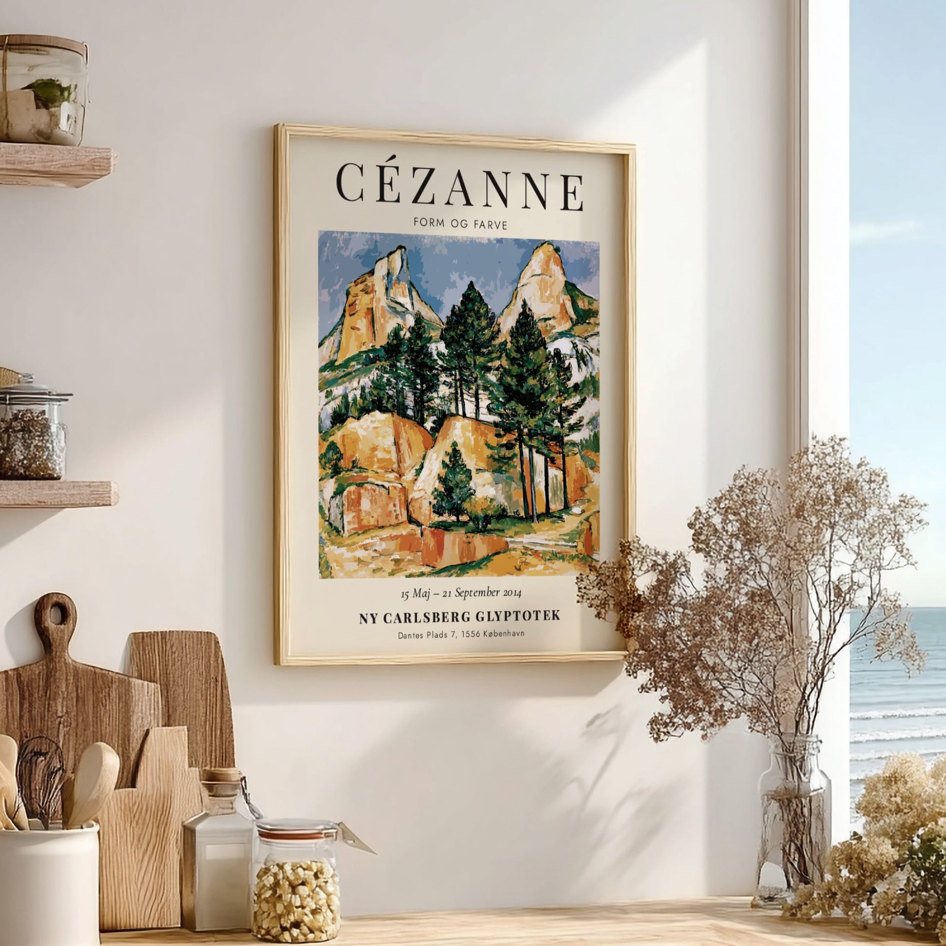 Cézanne Exhibition Poster featuring Form og Farve landscape art with vibrant greens and earthy tones