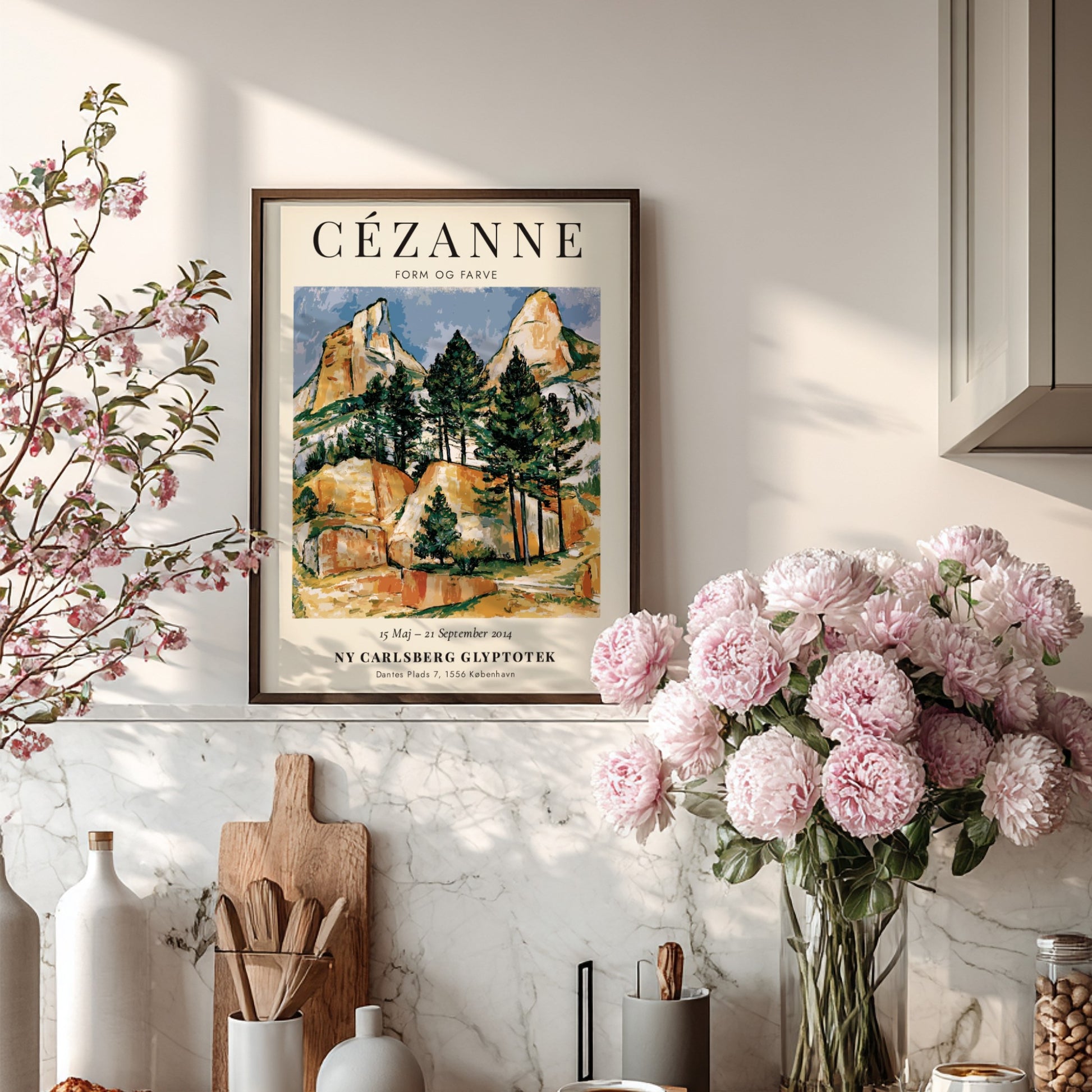Cézanne Exhibition Poster featuring Form og Farve landscape art with vibrant greens and earthy tones